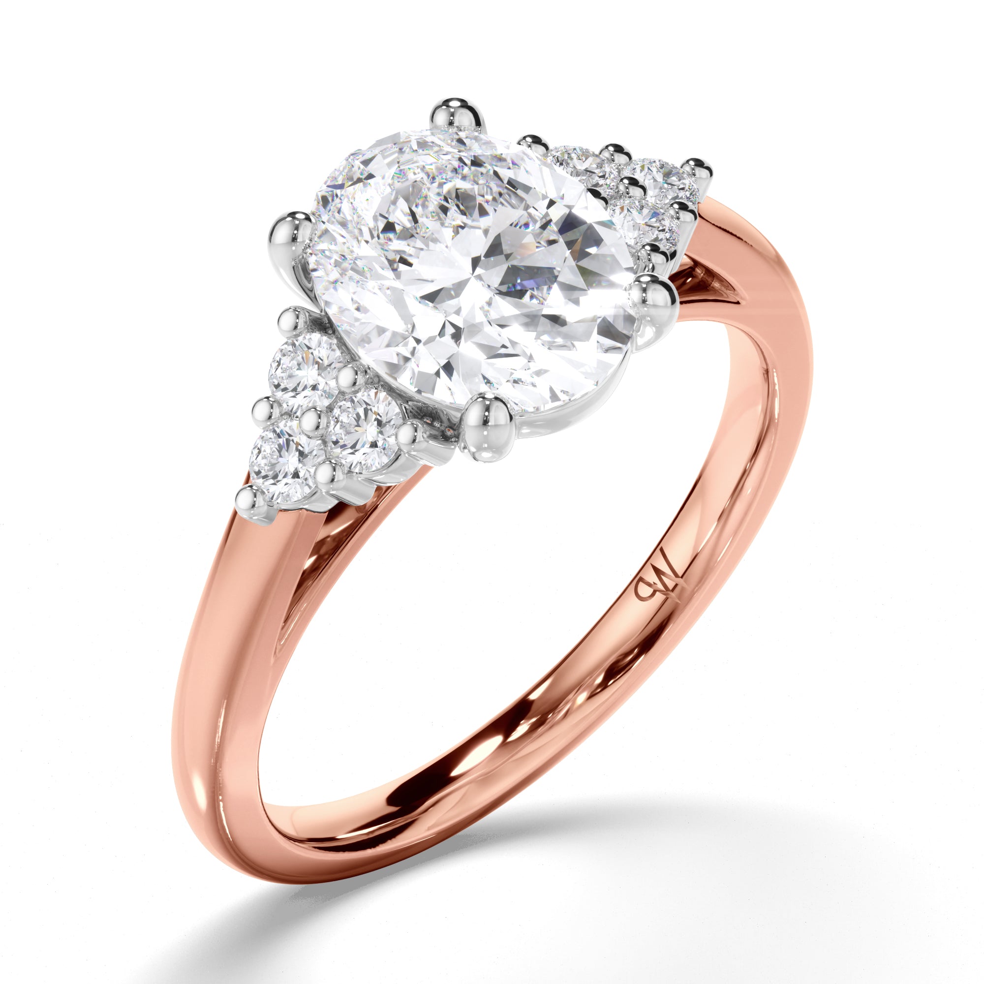 Oval Diamond Engagement Ring with Diamond Cluster Sides