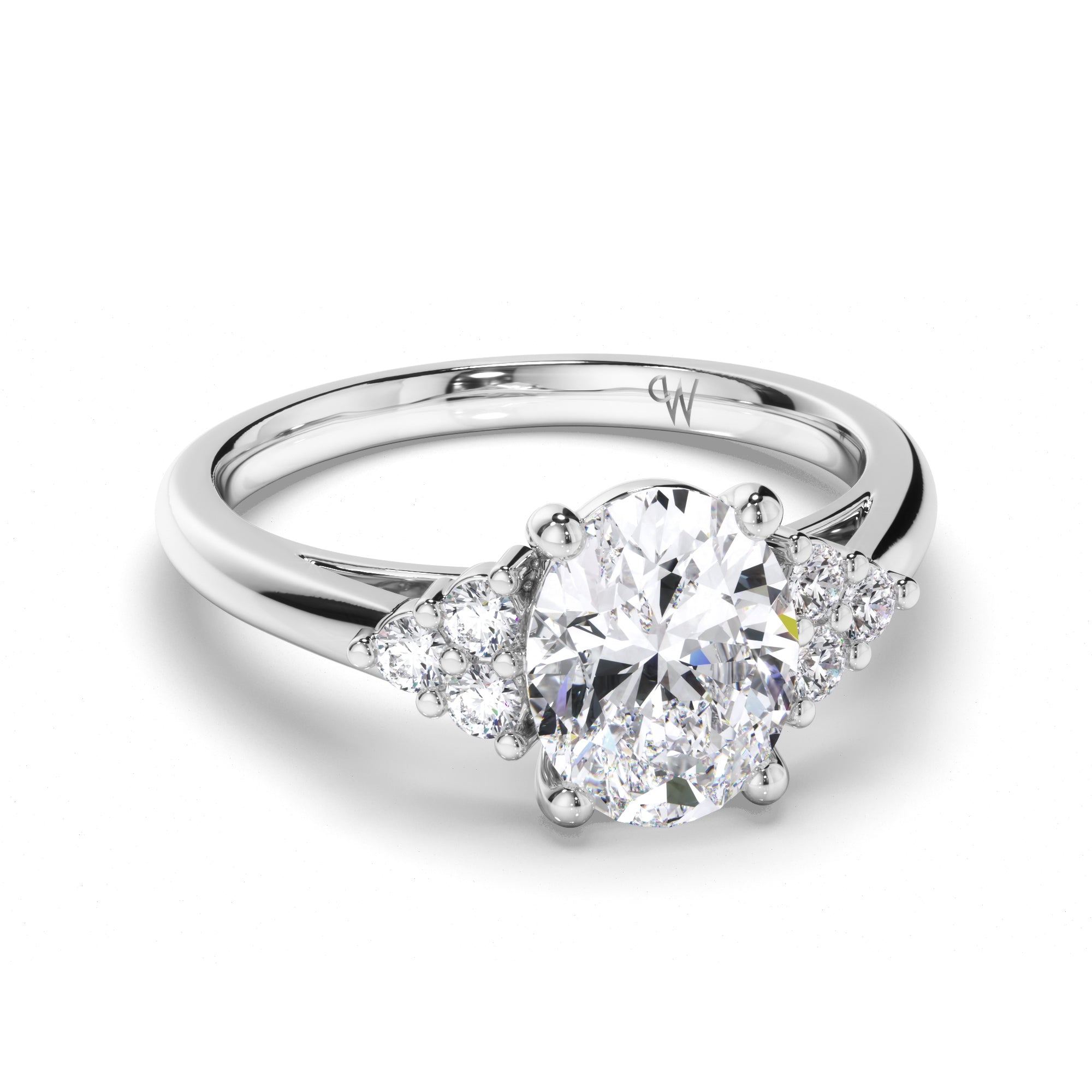 Oval Diamond Engagement Ring with Diamond Cluster Sides