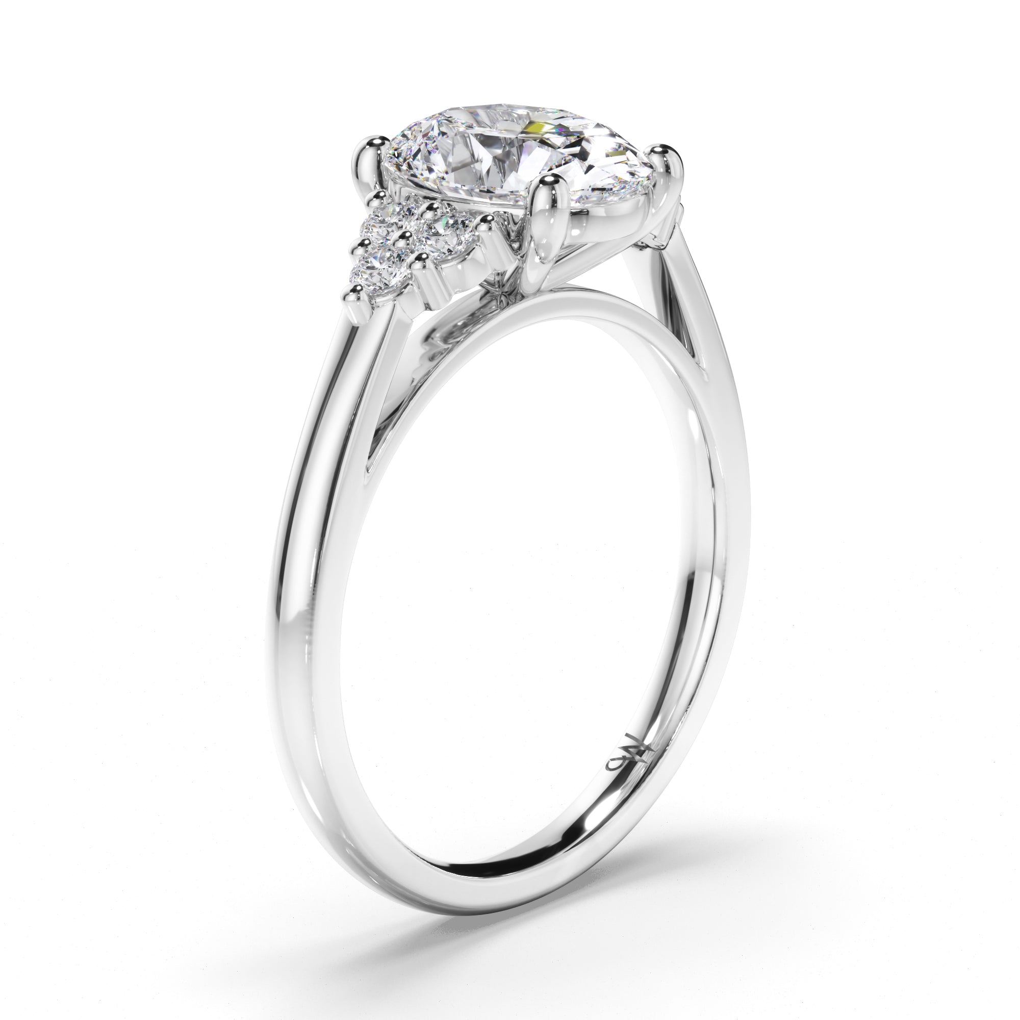Oval Diamond Engagement Ring with Diamond Cluster Sides