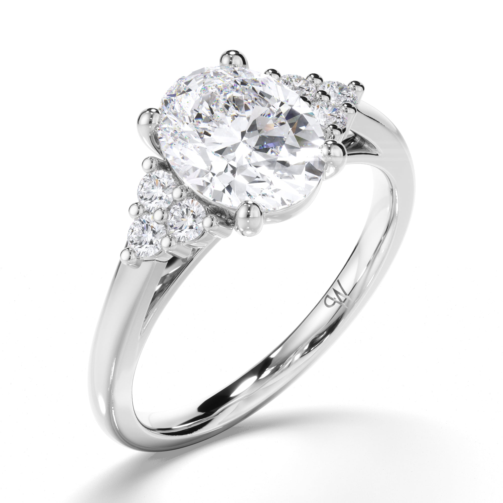 Oval Diamond Engagement Ring with Diamond Cluster Sides