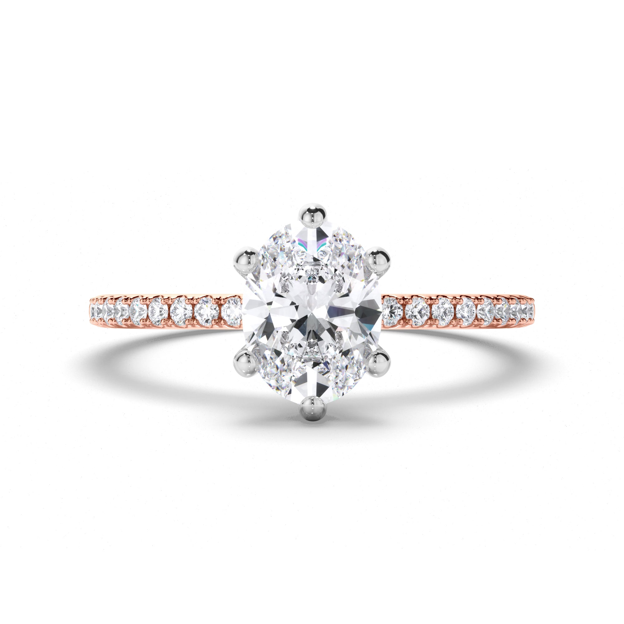 Oval Diamond Engagement Ring with Cut Claw Diamond Band