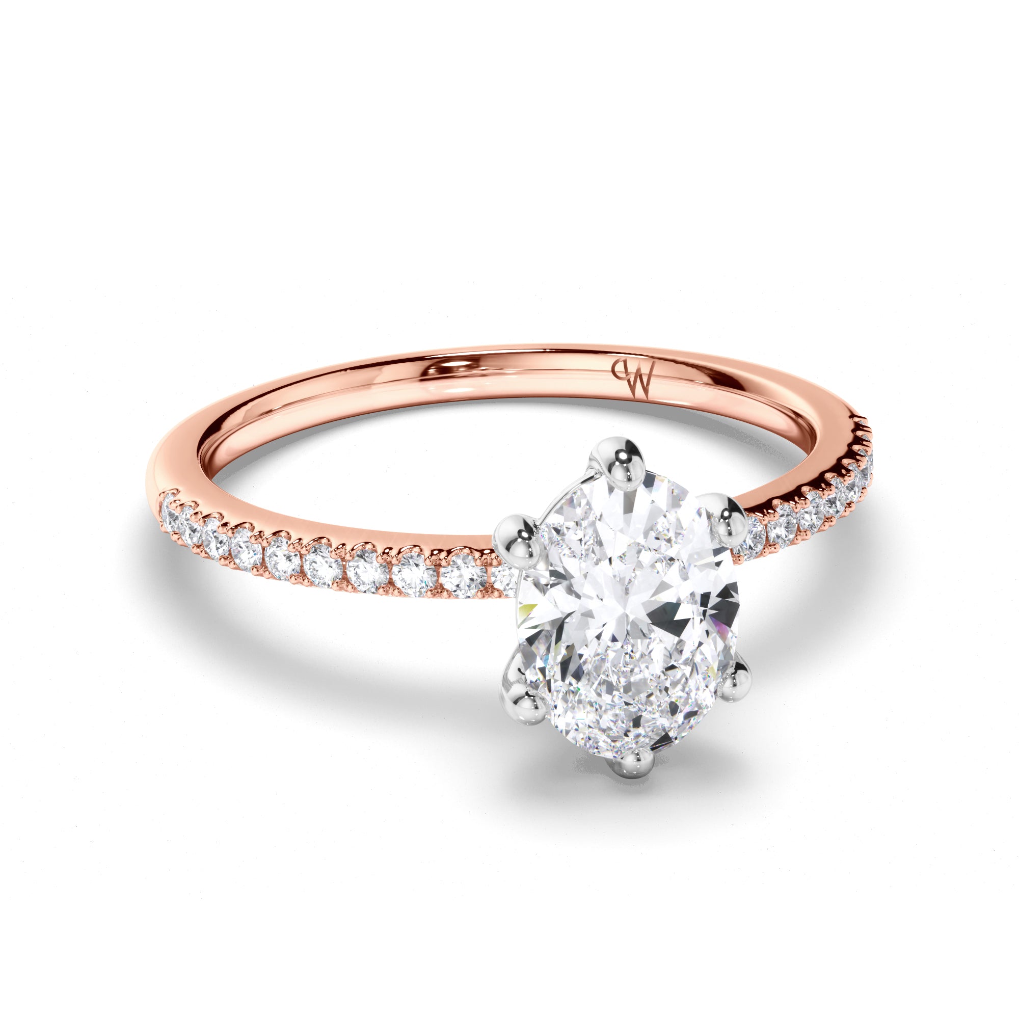 Oval Diamond Engagement Ring with Cut Claw Diamond Band