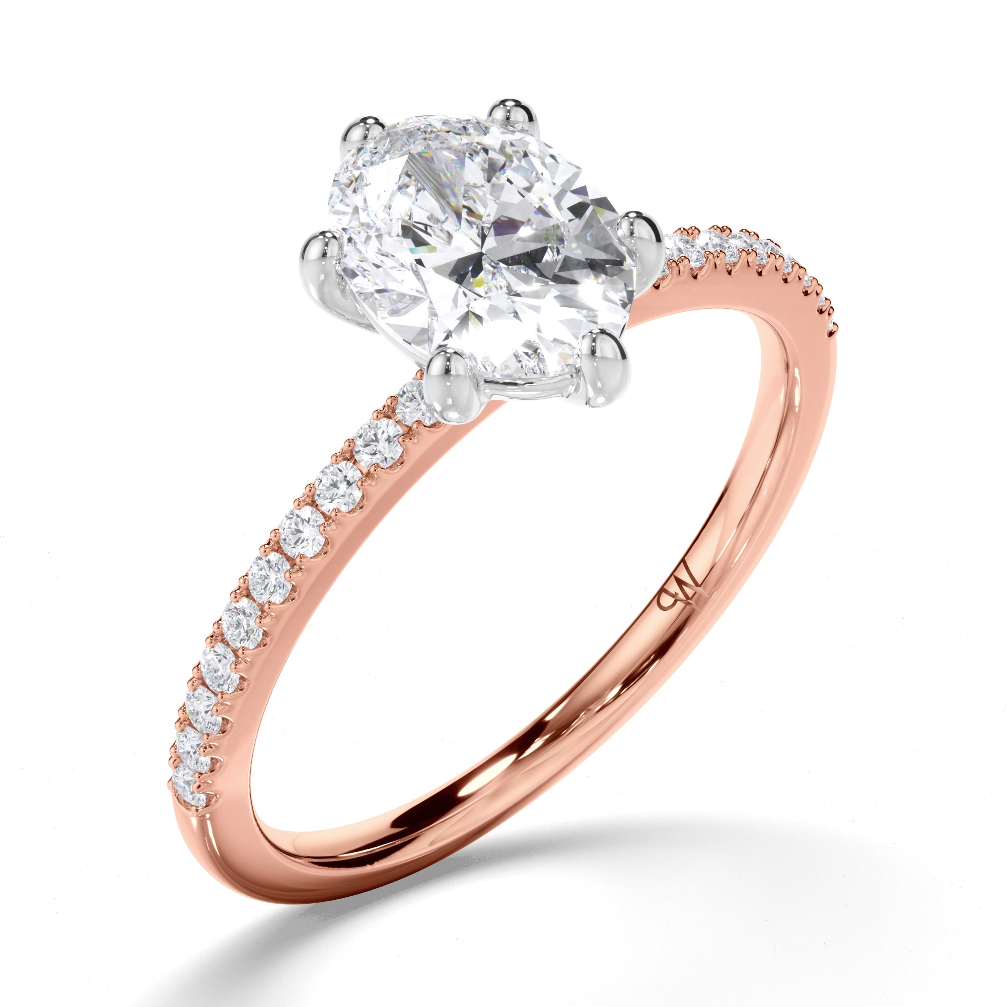 Oval Diamond Engagement Ring with Cut Claw Diamond Band