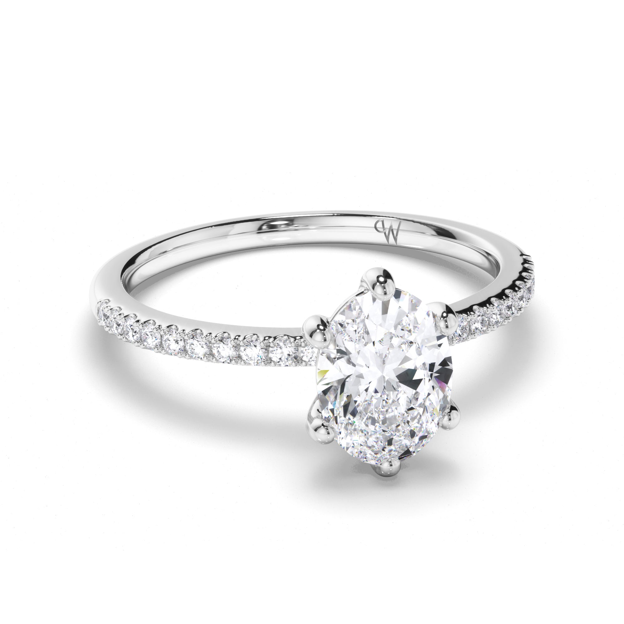 Oval Diamond Engagement Ring with Cut Claw Diamond Band