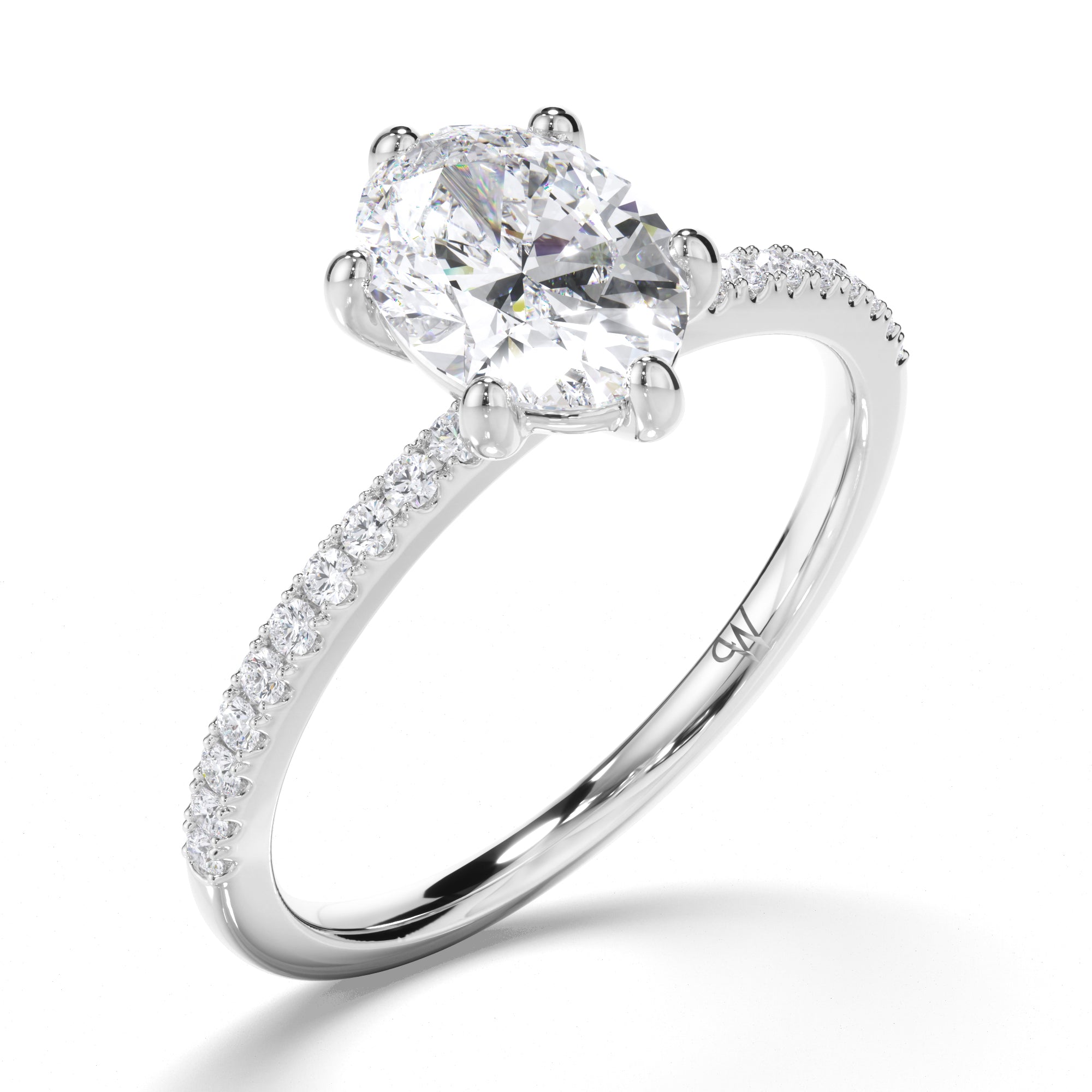 Oval Diamond Engagement Ring with Cut Claw Diamond Band