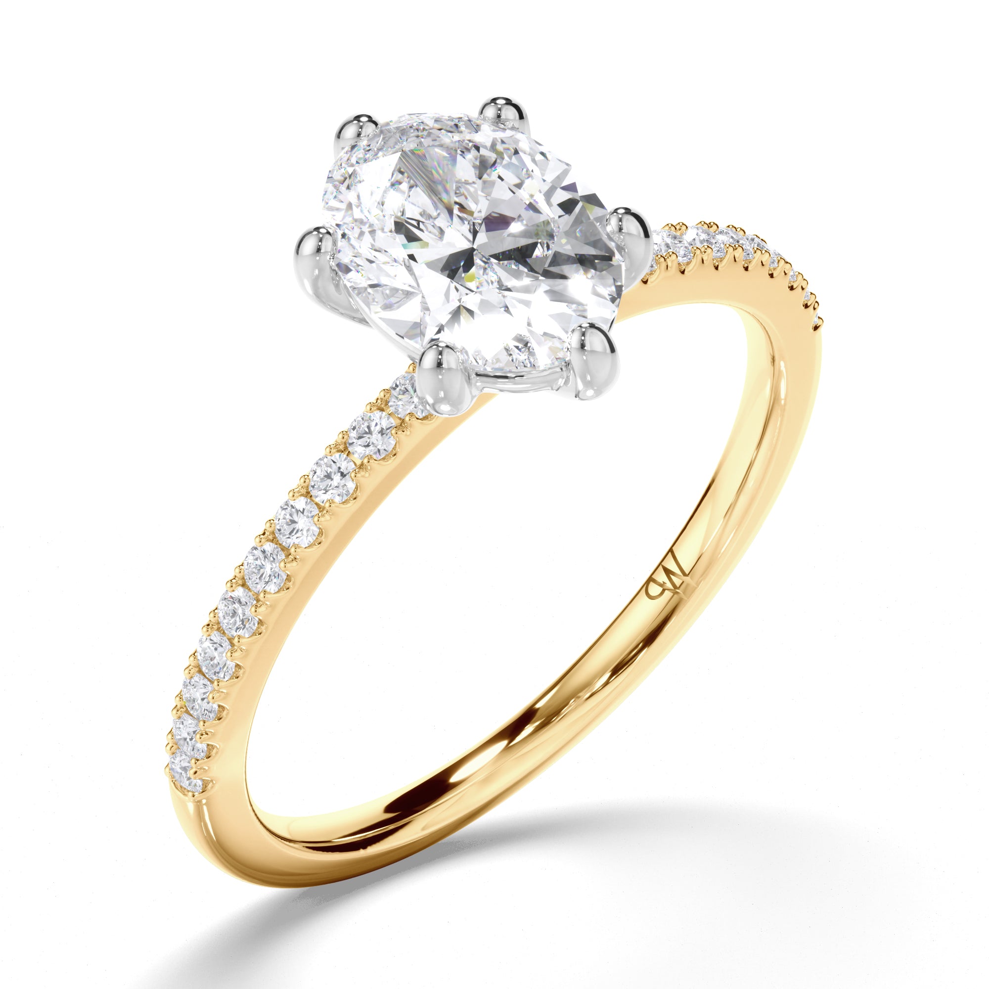 Oval Diamond Engagement Ring with Cut Claw Diamond Band