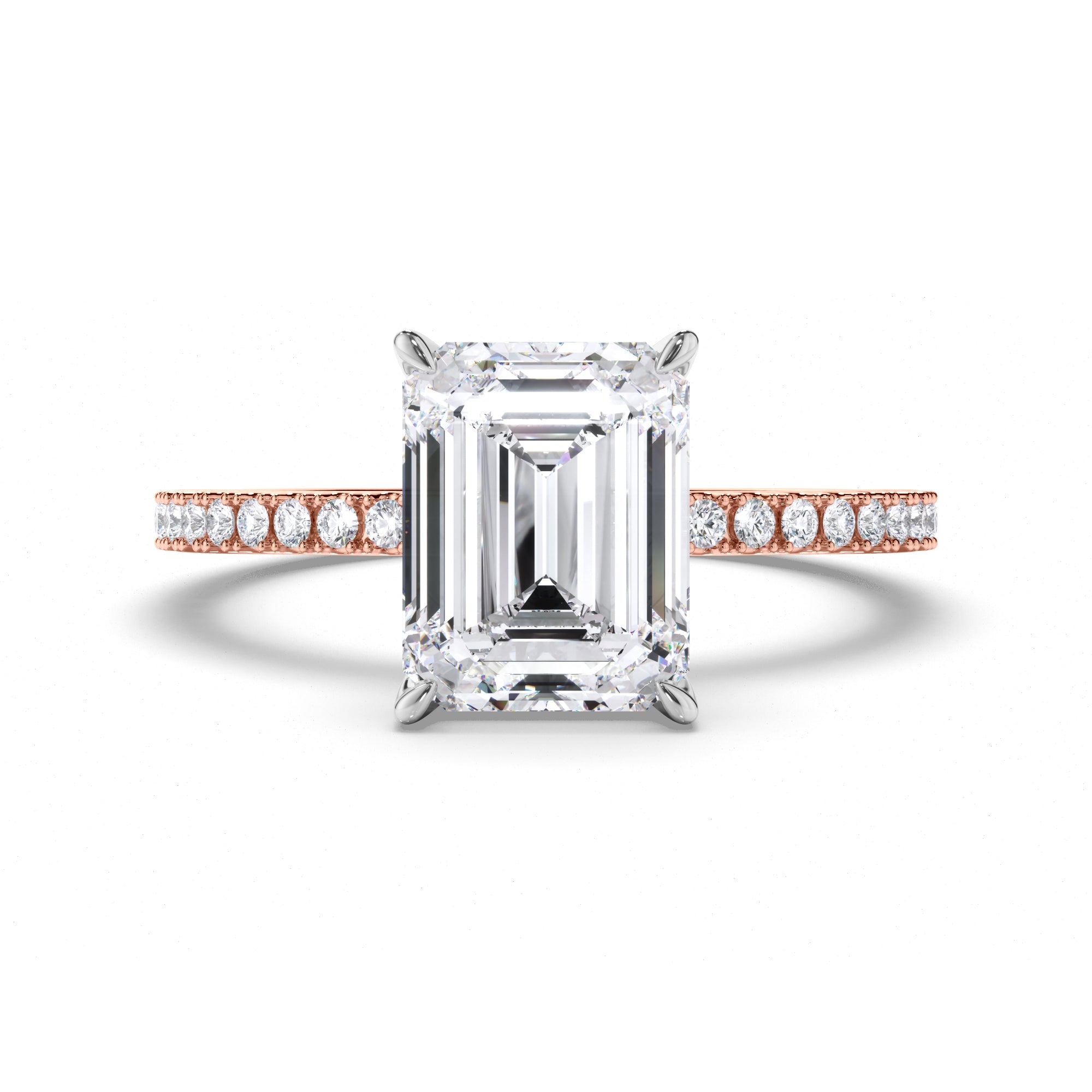Emerald Cut Diamond Engagement Ring with Cut Claw Diamond Band