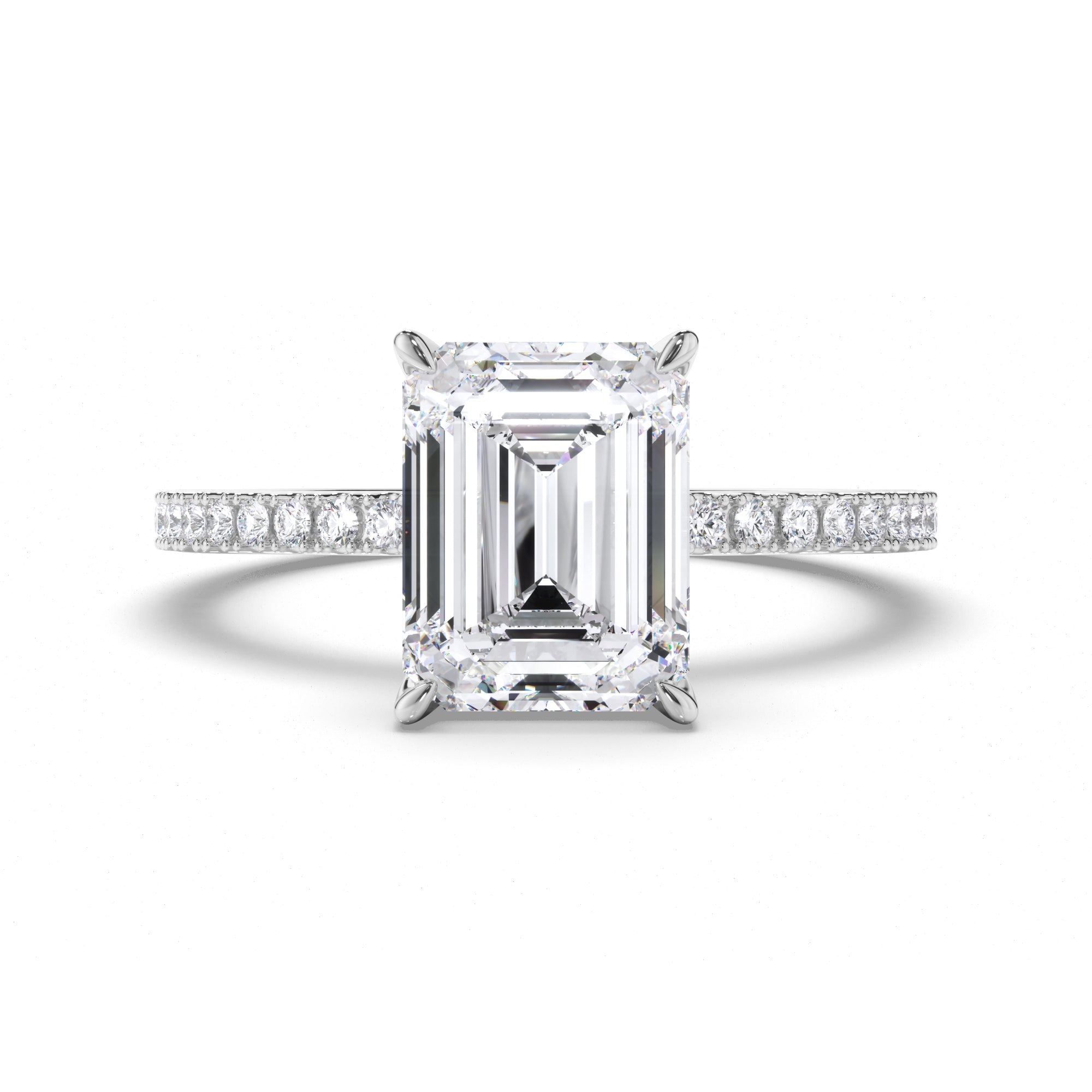 Emerald Cut Diamond Engagement Ring with Cut Claw Diamond Band