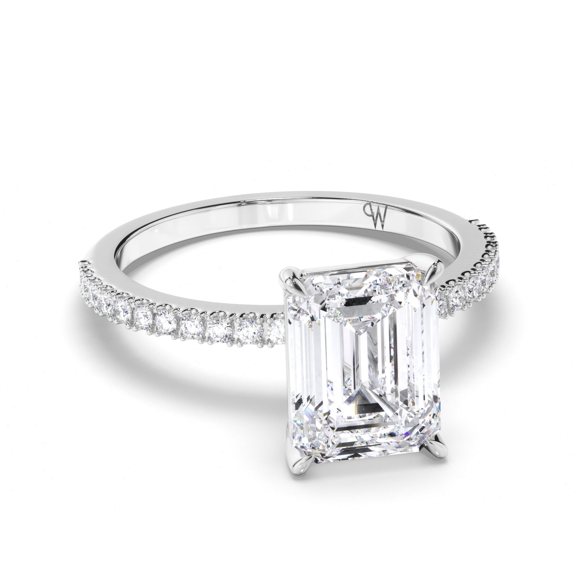 Emerald Cut Diamond Engagement Ring with Cut Claw Diamond Band