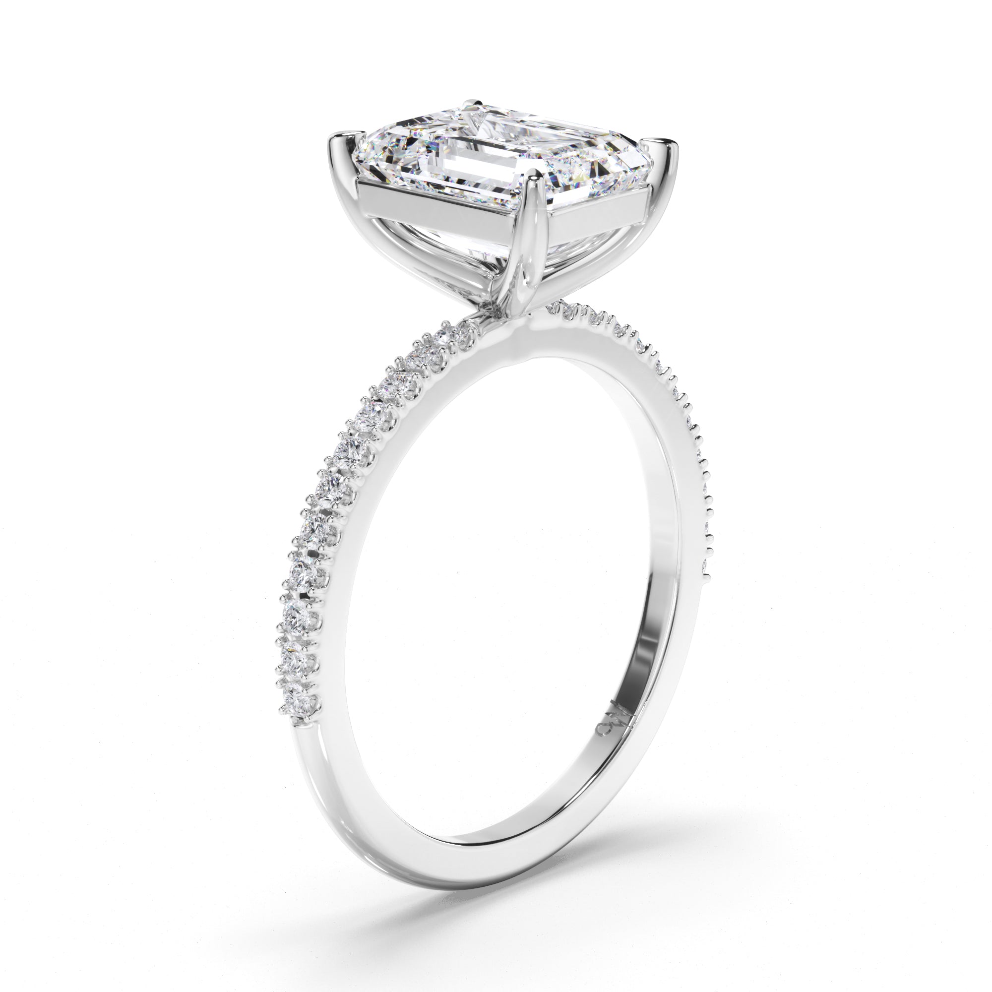 Emerald Cut Diamond Engagement Ring with Cut Claw Diamond Band