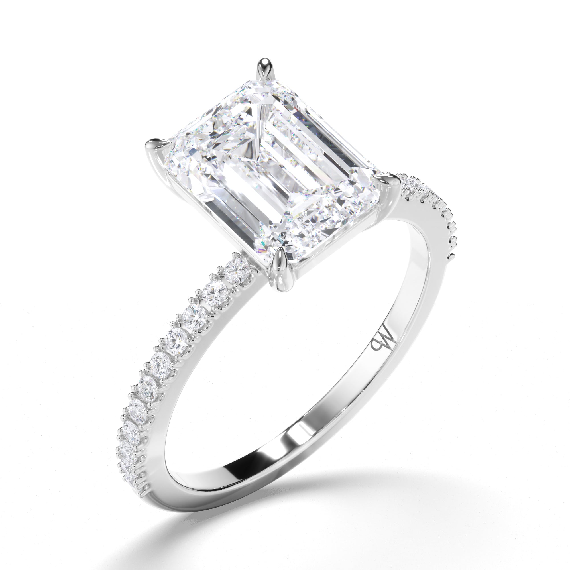 Emerald Cut Diamond Engagement Ring with Cut Claw Diamond Band