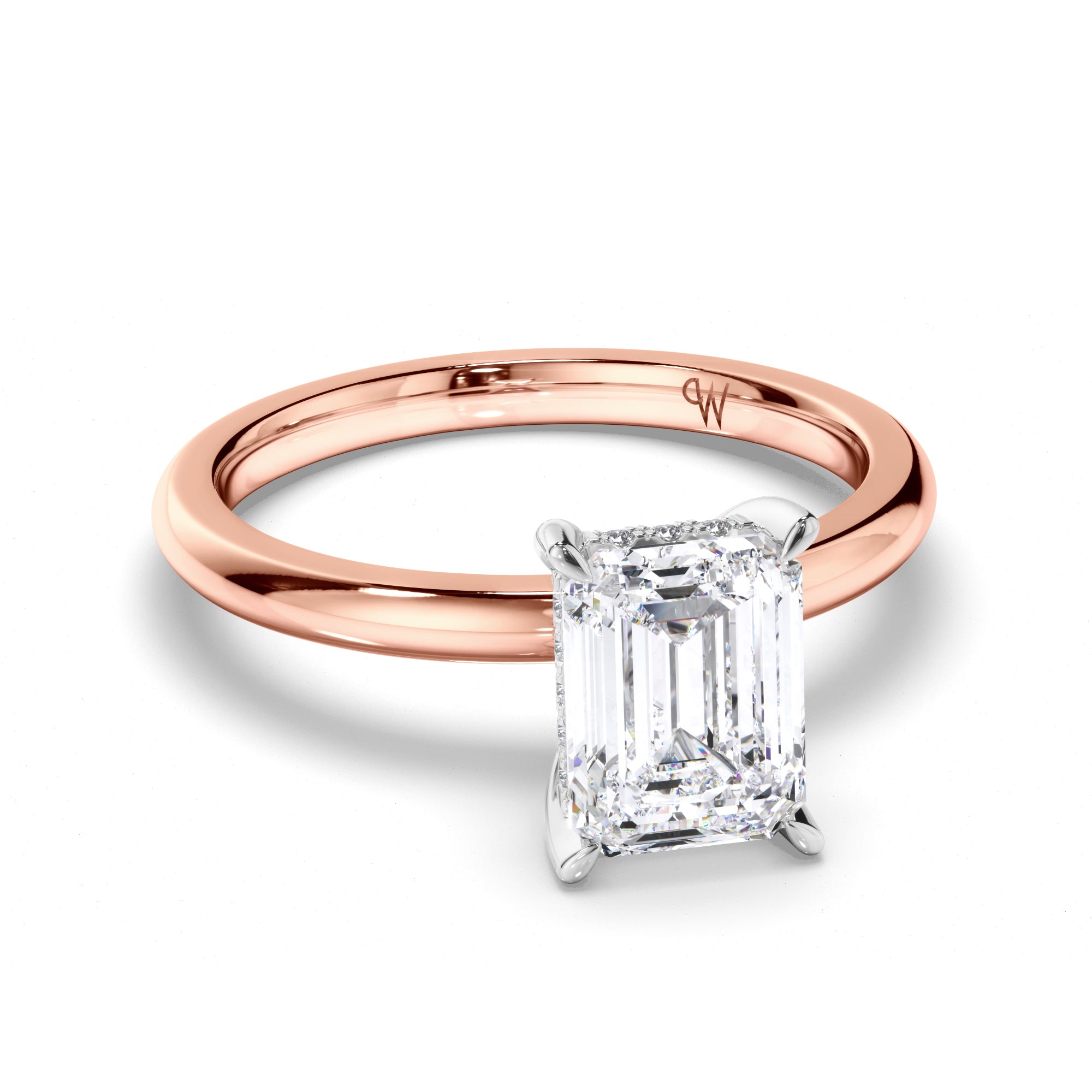 Emerald Cut Diamond Engagement Ring with Hidden Halo