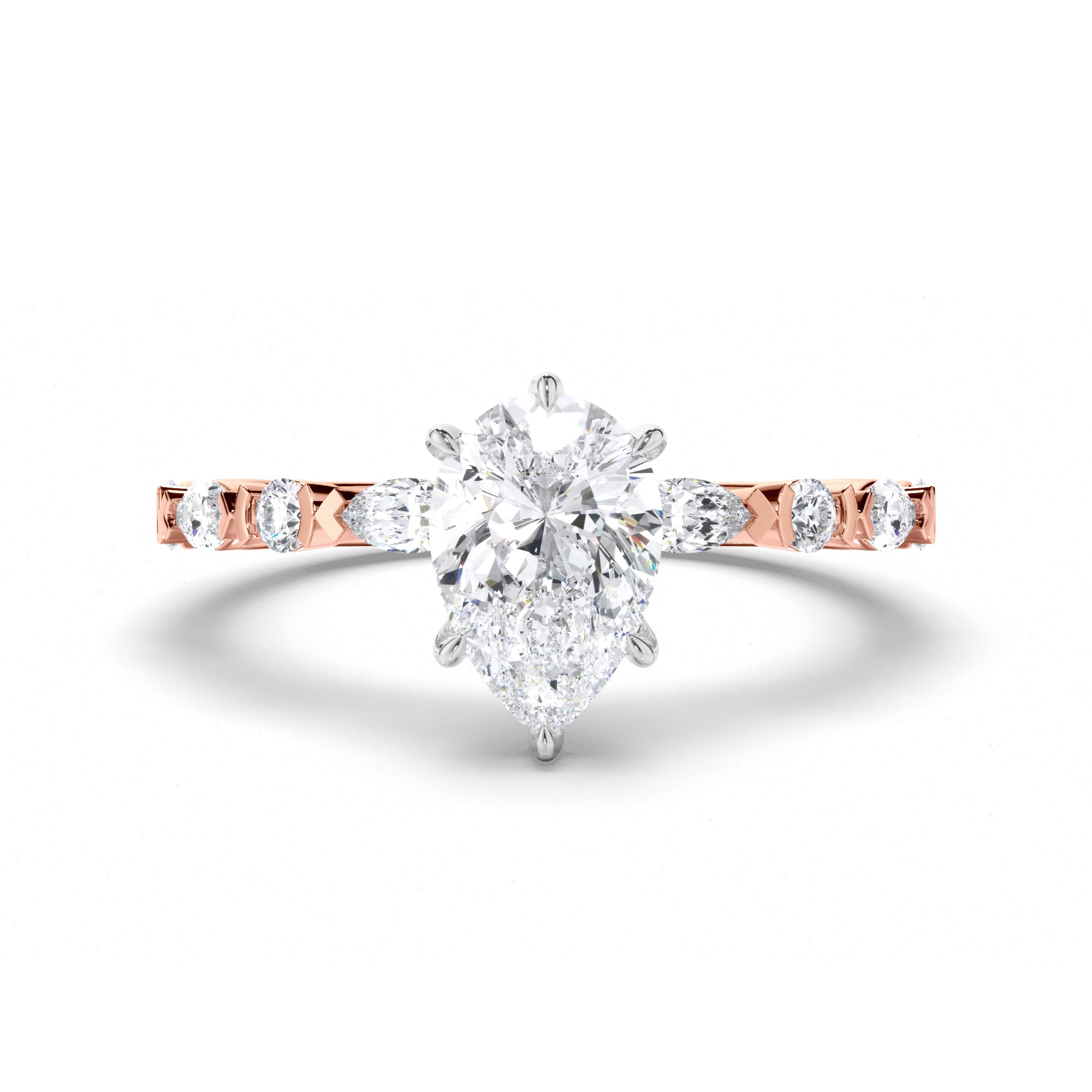 Pear Diamond Engagement Ring with Alternating Round and Marquise Band