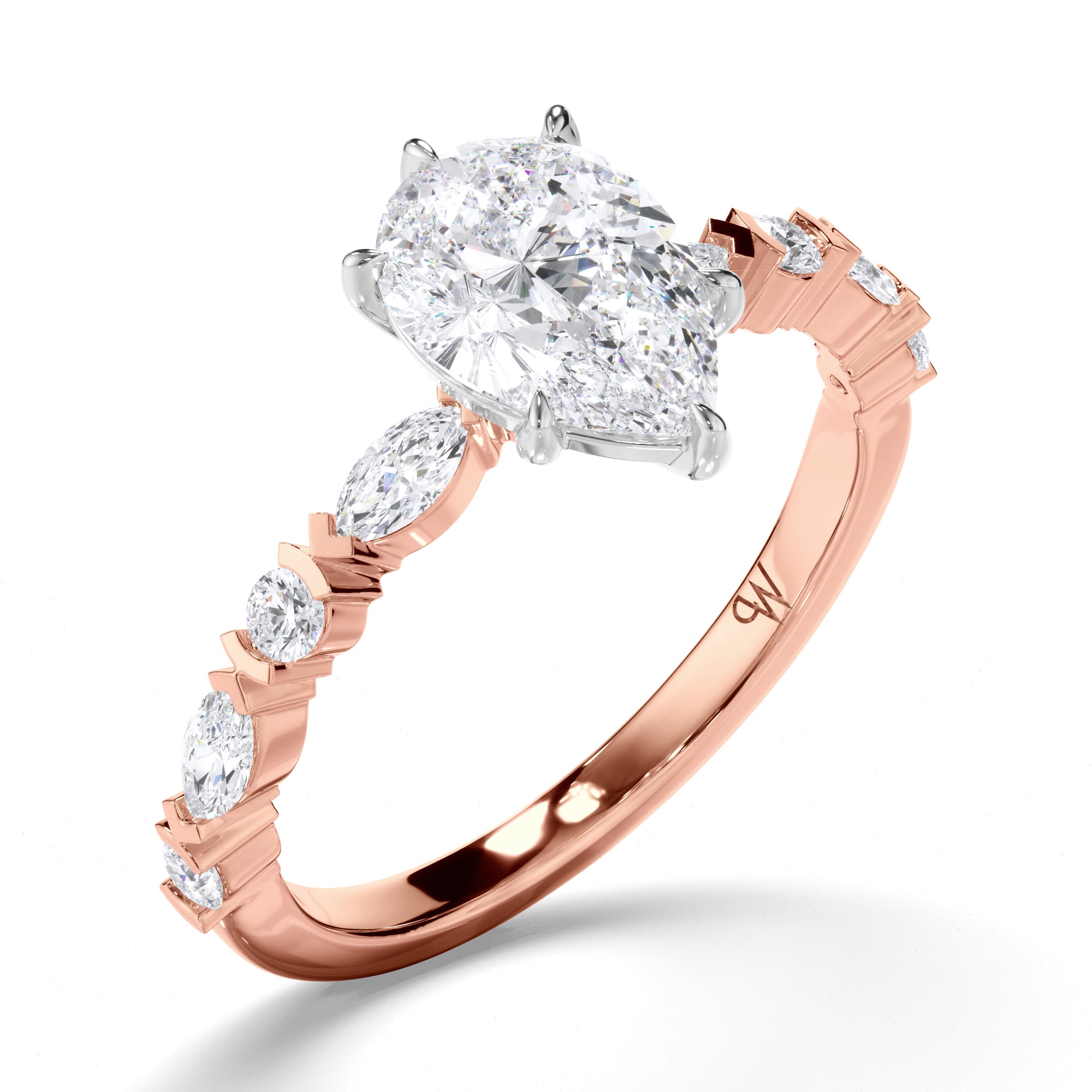 Pear Diamond Engagement Ring with Alternating Round and Marquise Band