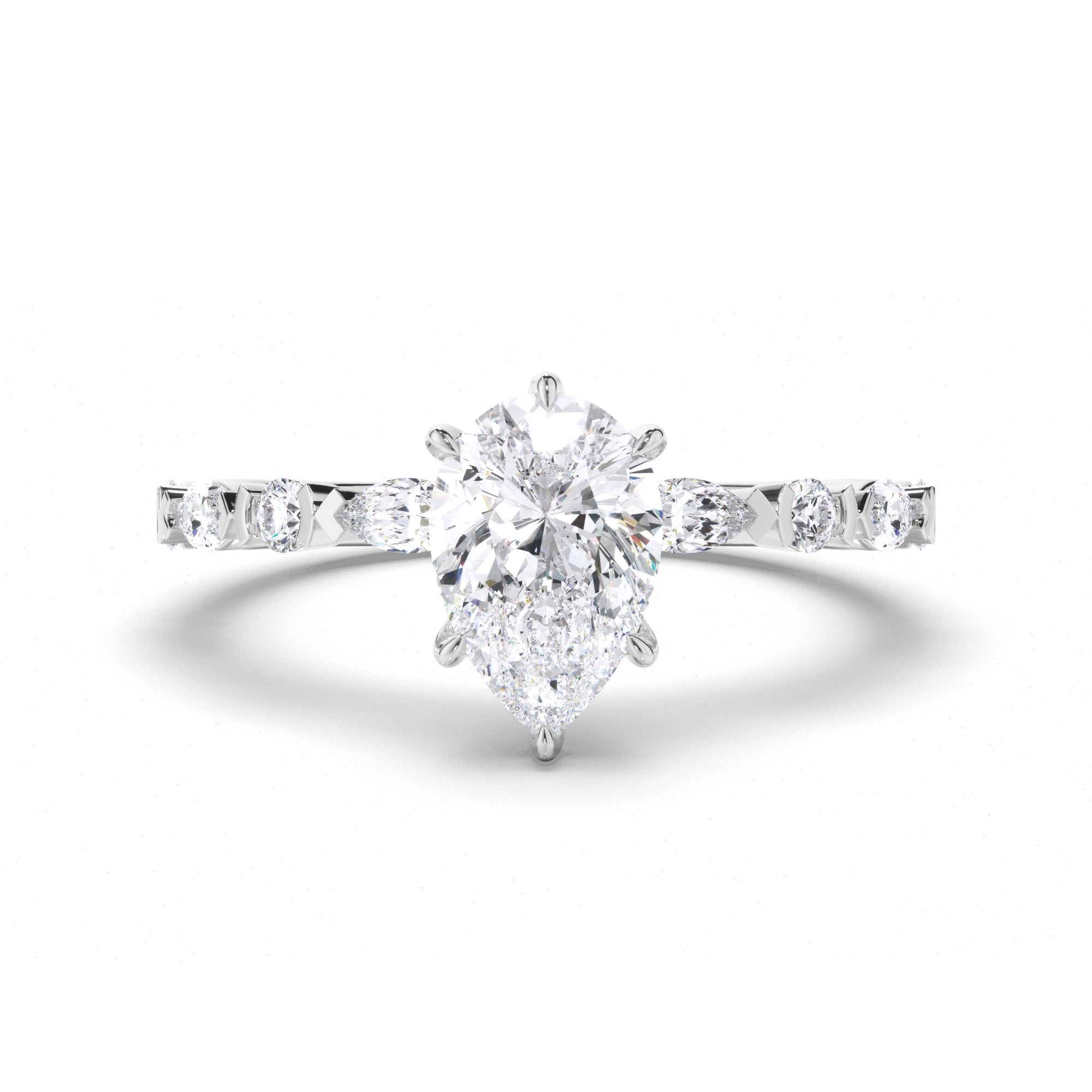 Pear Diamond Engagement Ring with Alternating Round and Marquise Band