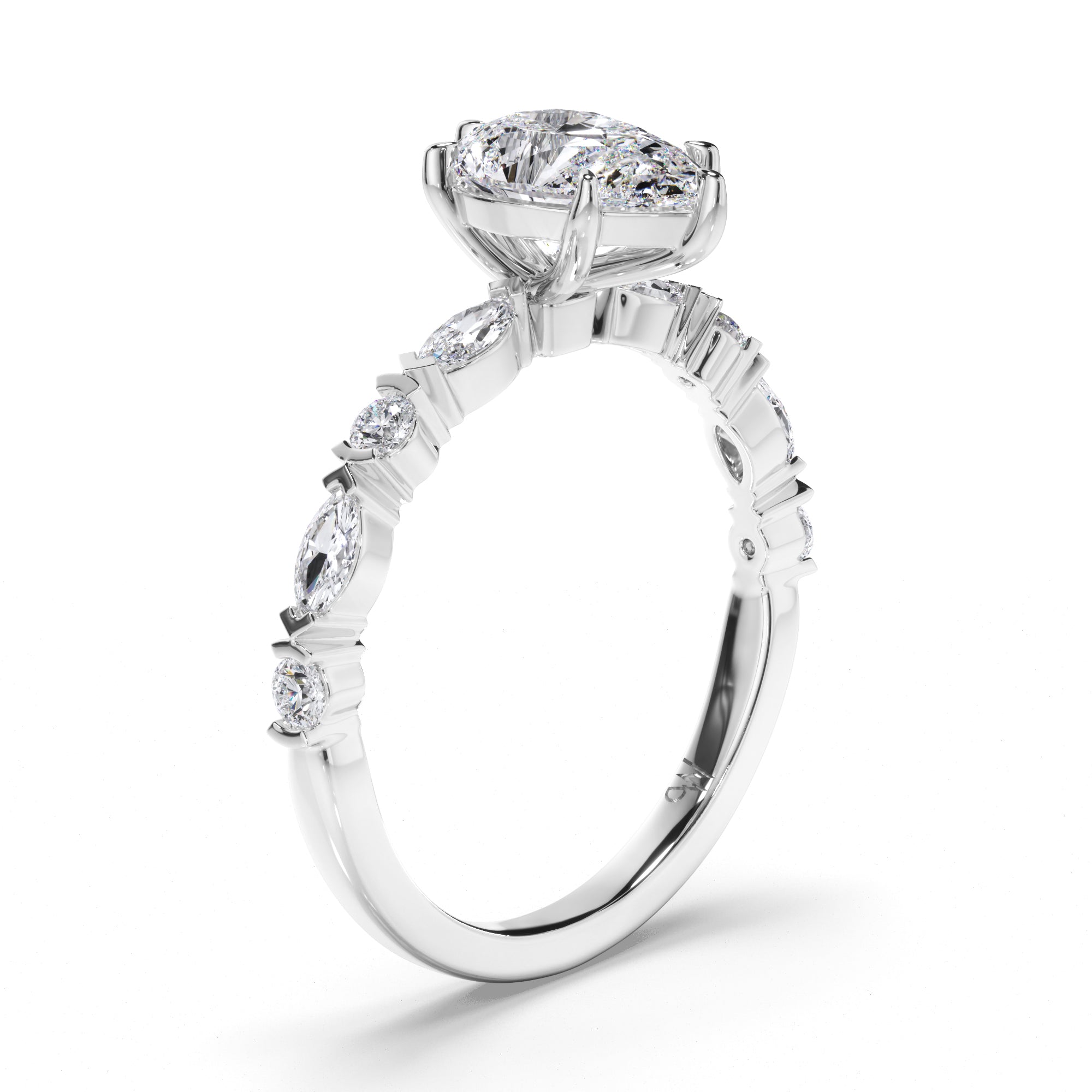 Pear Diamond Engagement Ring with Alternating Round and Marquise Band