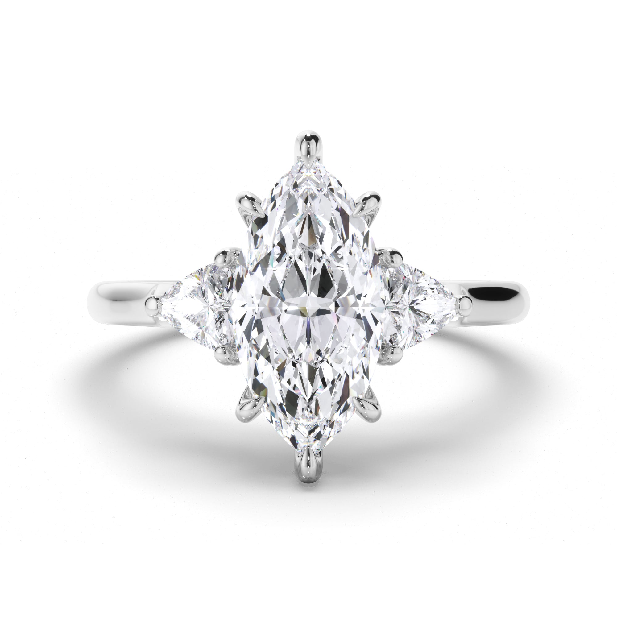 Marquise Diamond Trilogy Engagement Ring with Trilliant Sides