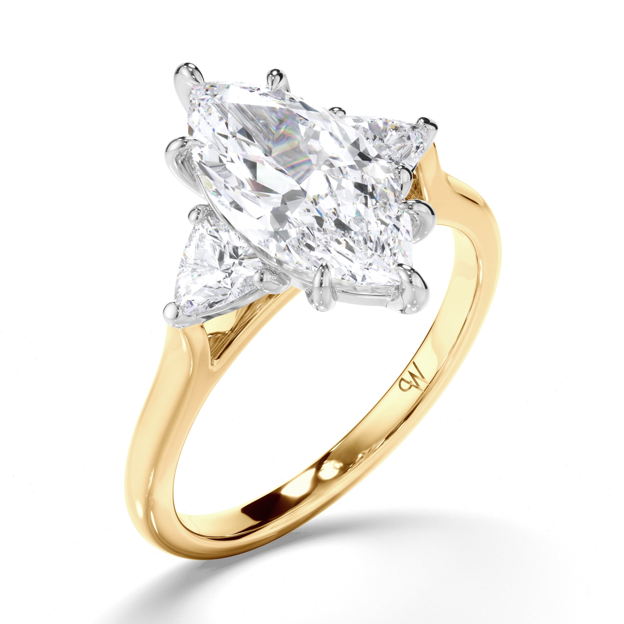 Marquise Diamond Trilogy Engagement Ring with Trilliant Sides