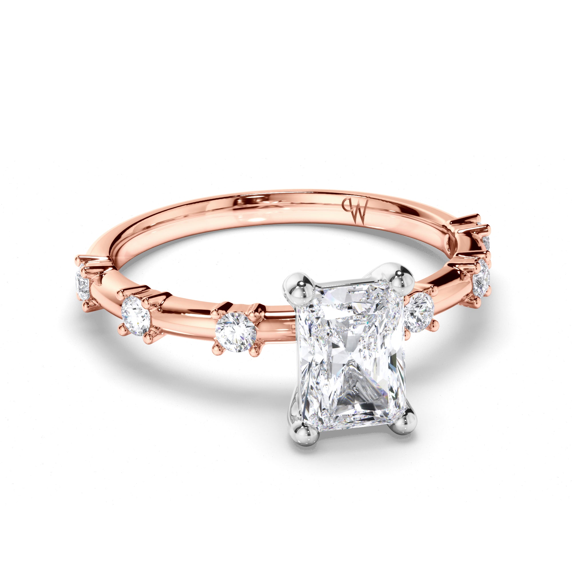 Radiant Diamond Engagement Ring with Diamond Set Band