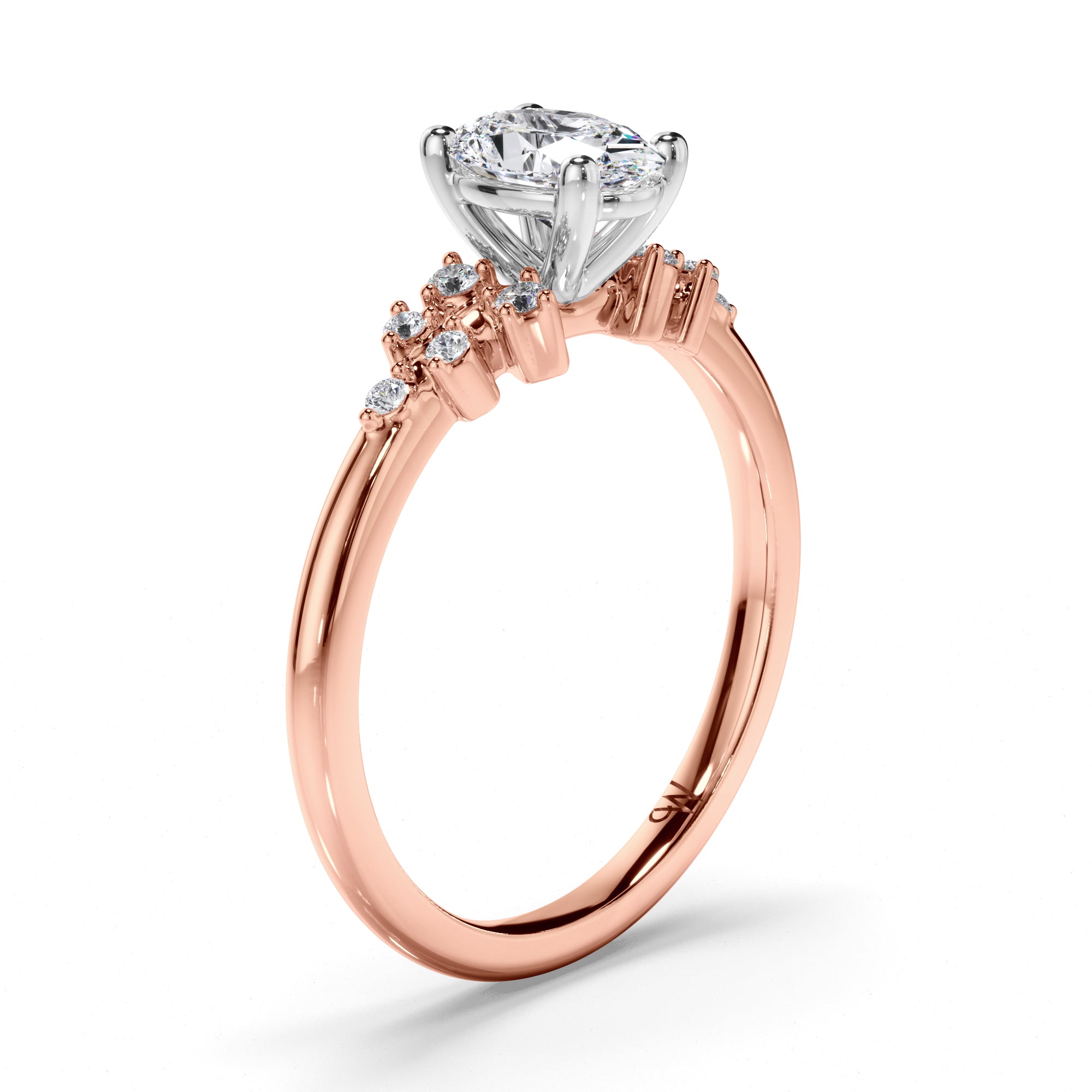 Oval Diamond Engagement Ring with Scattered Diamond Band