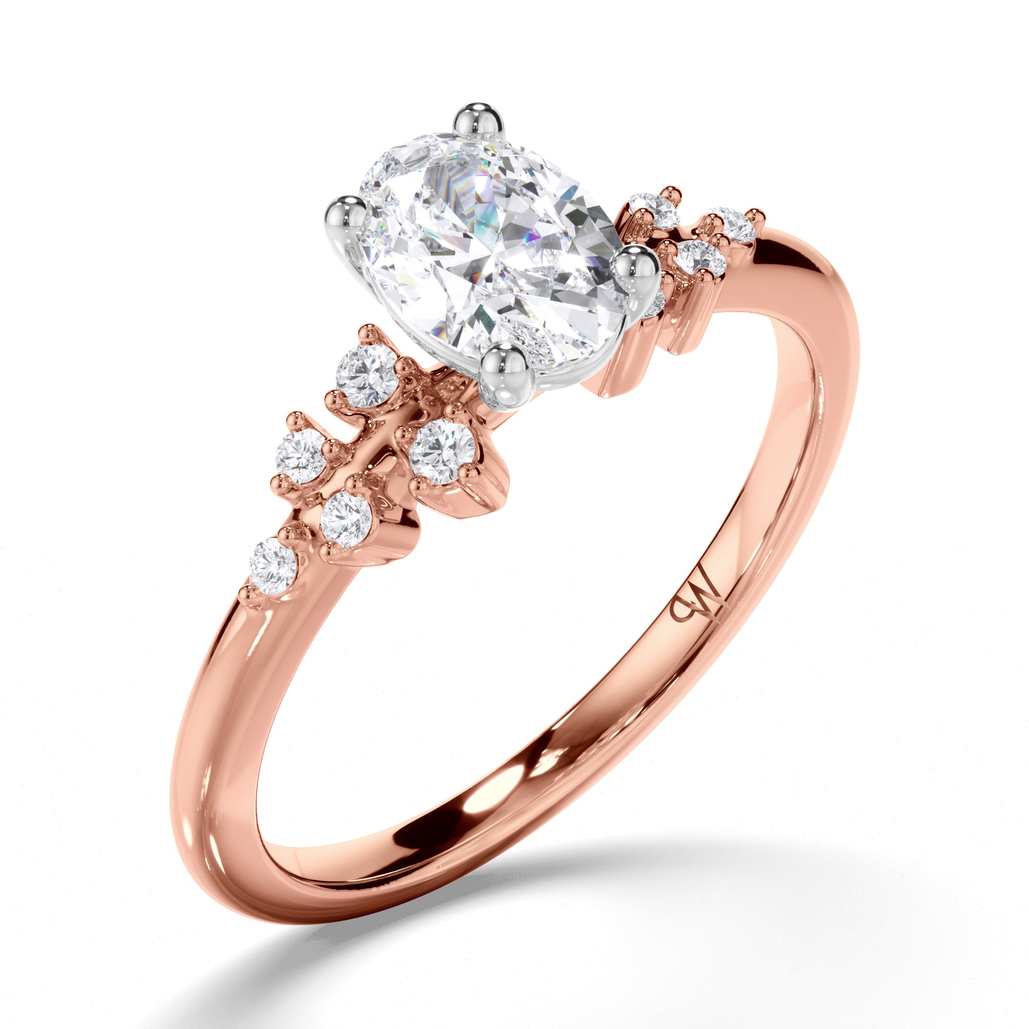 Oval Diamond Engagement Ring with Scattered Diamond Band