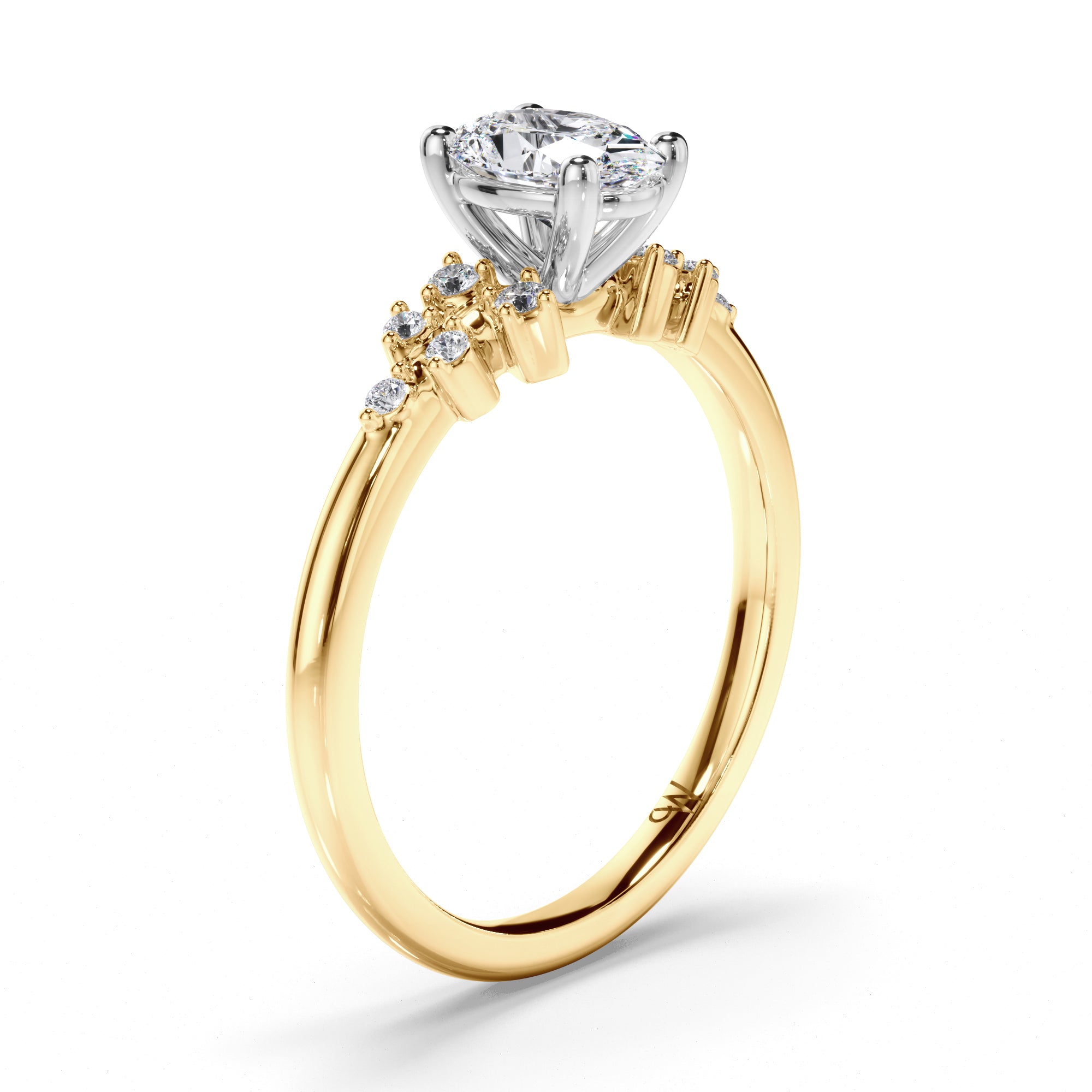 Oval Diamond Engagement Ring with Scattered Diamond Band