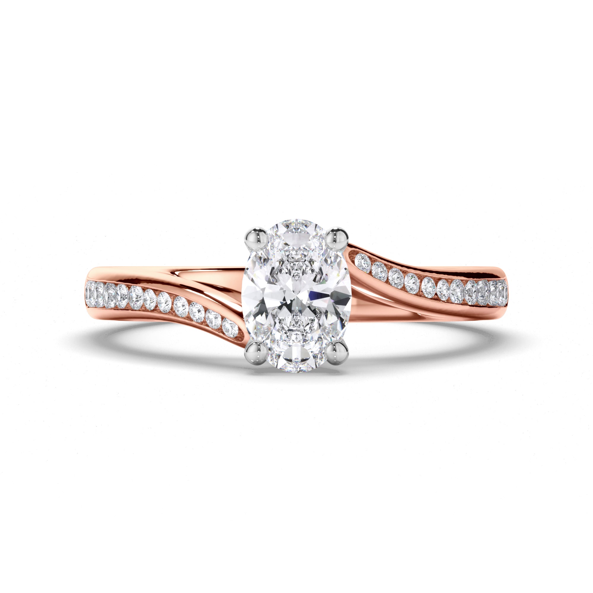 Oval Diamond Engagement Ring with Sweeping Channel Set Band