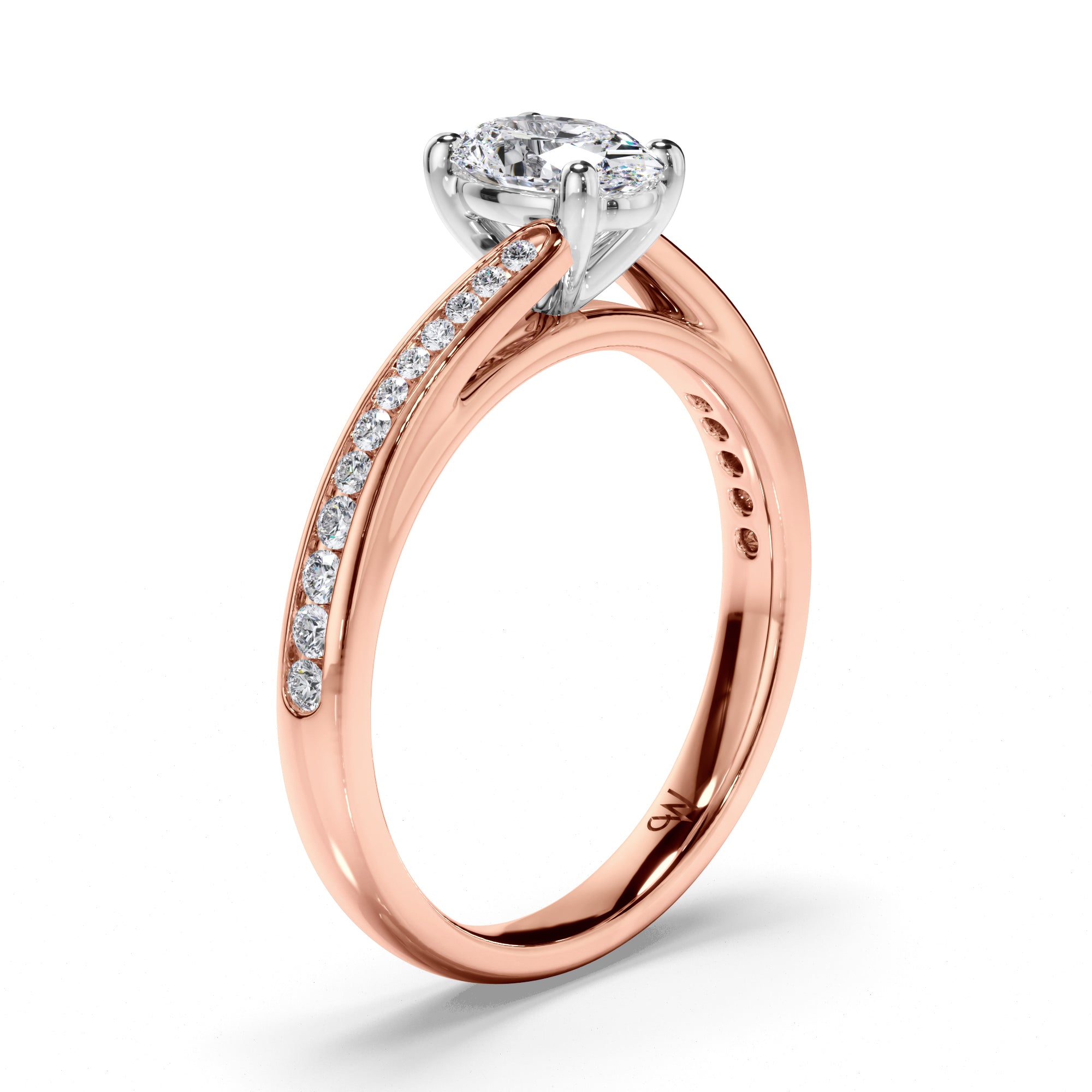 Oval Diamond Engagement Ring with Sweeping Channel Set Band