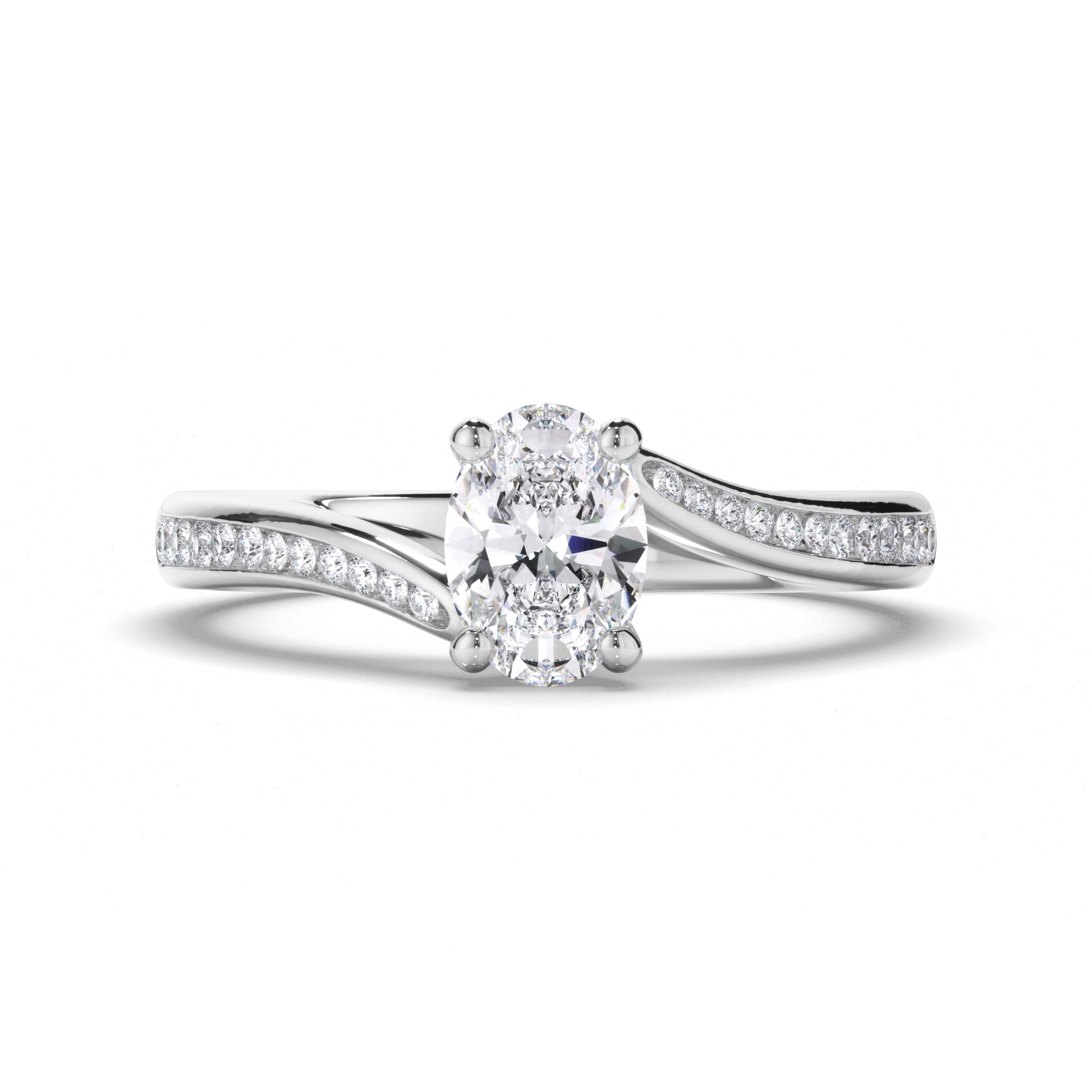 Oval Diamond Engagement Ring with Sweeping Channel Set Band