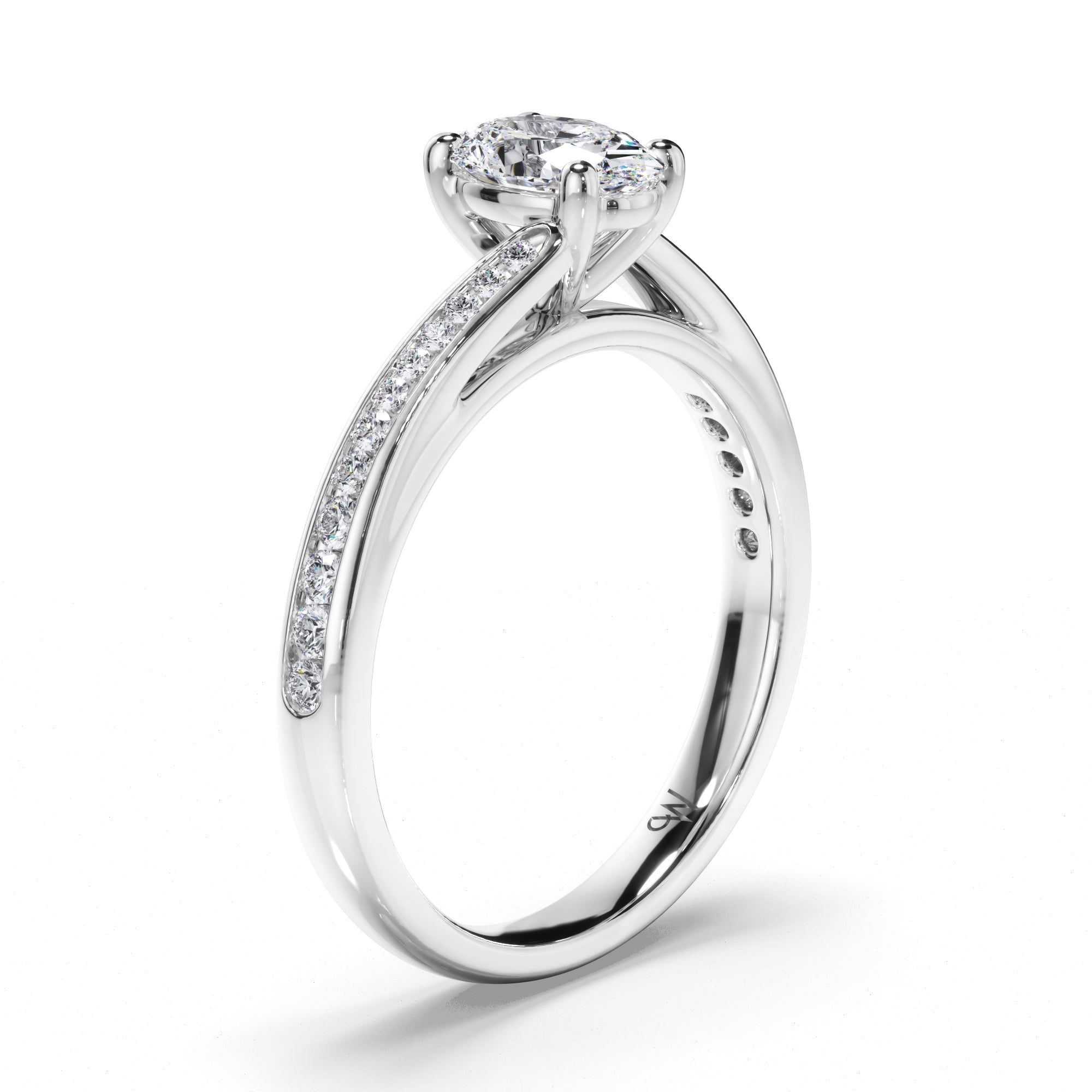 Oval Diamond Engagement Ring with Sweeping Channel Set Band