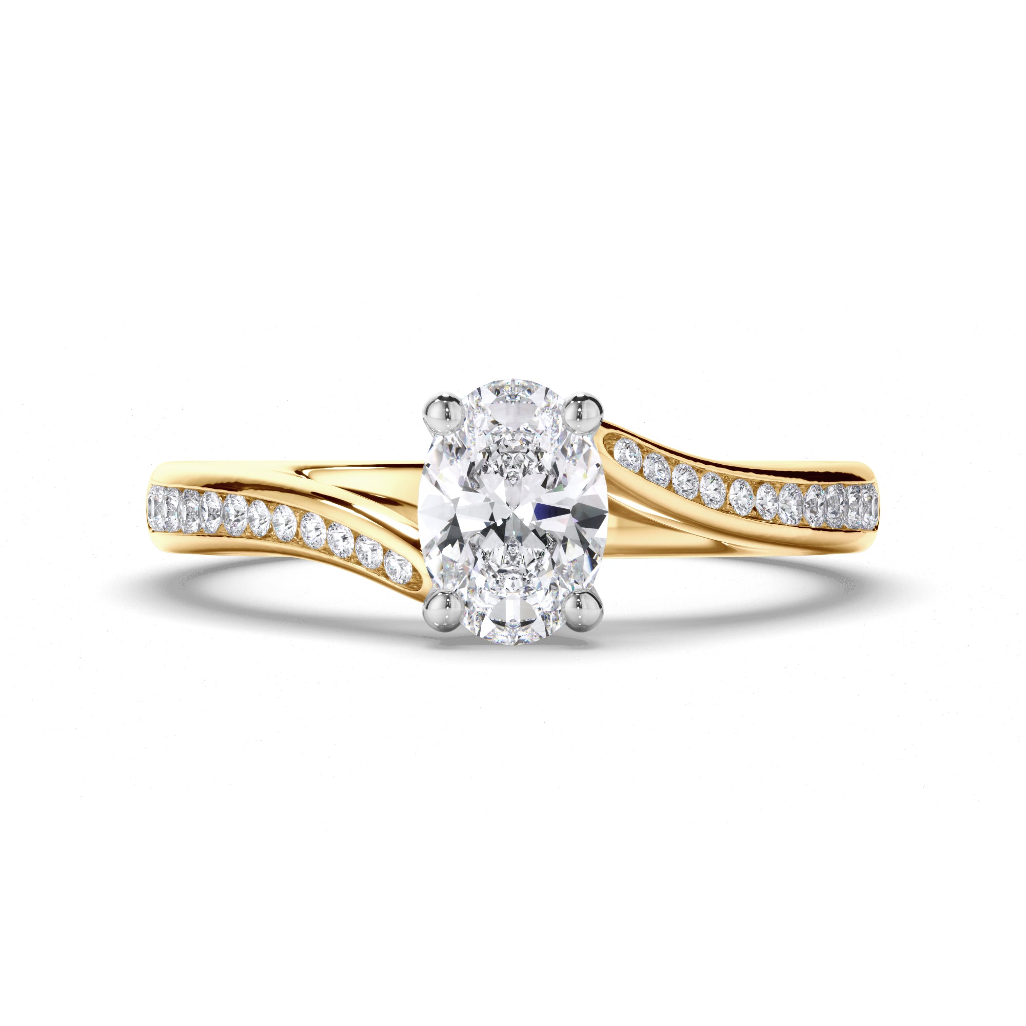 Oval Diamond Engagement Ring with Sweeping Channel Set Band