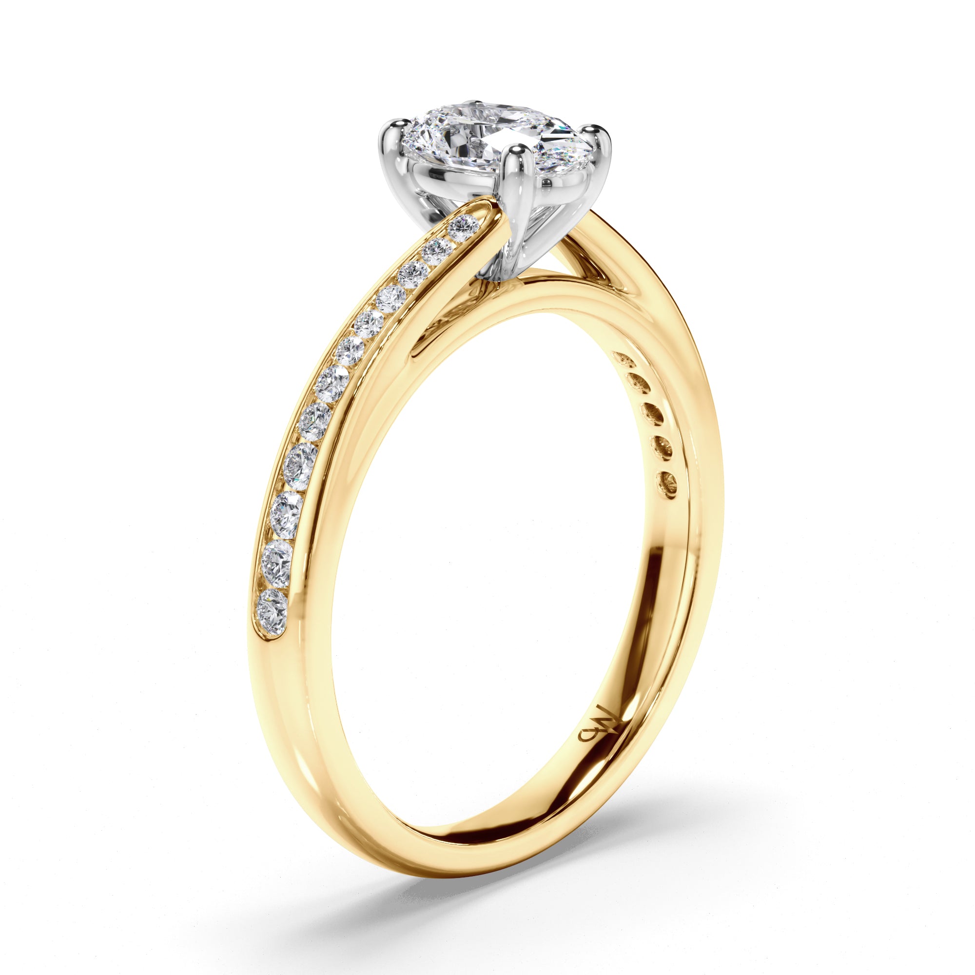 Oval Diamond Engagement Ring with Sweeping Channel Set Band