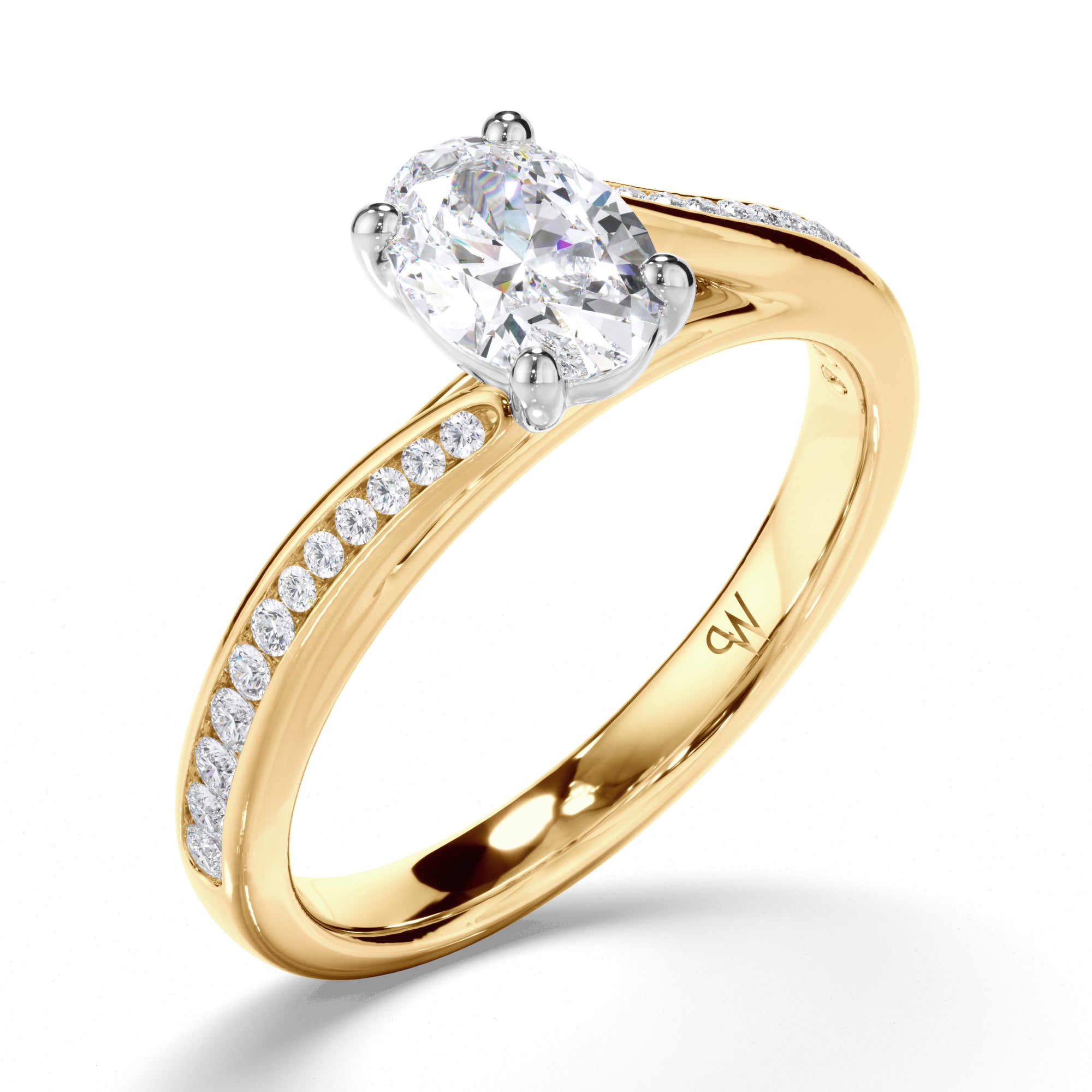Oval Diamond Engagement Ring with Sweeping Channel Set Band