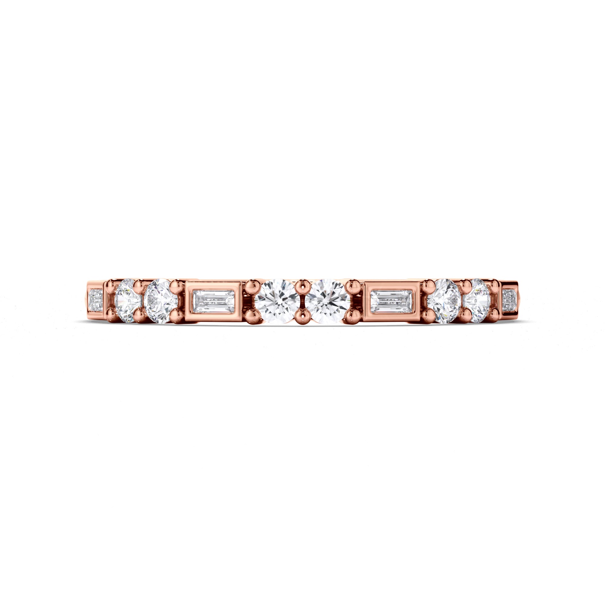 Baguette and Round Brilliant Cut Diamond Wedding Ring