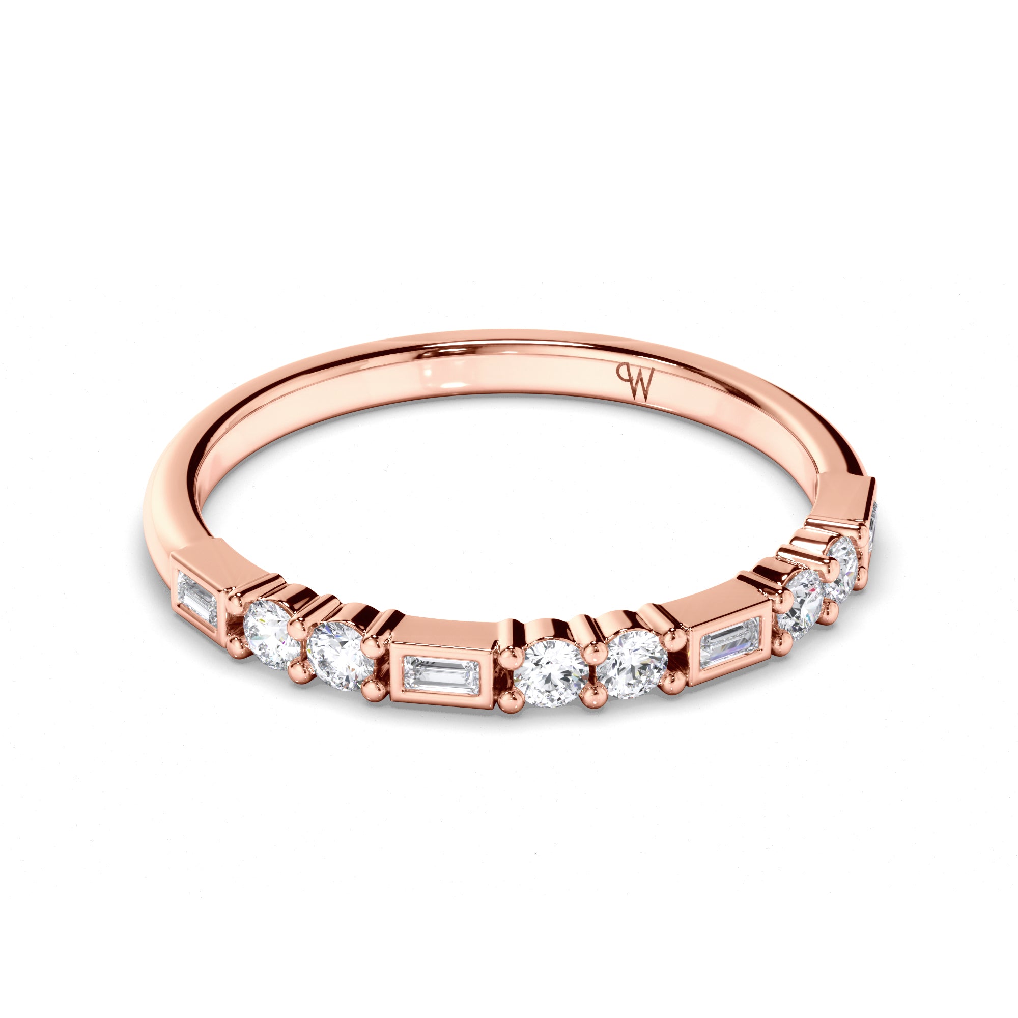 Baguette and Round Brilliant Cut Diamond Wedding Ring