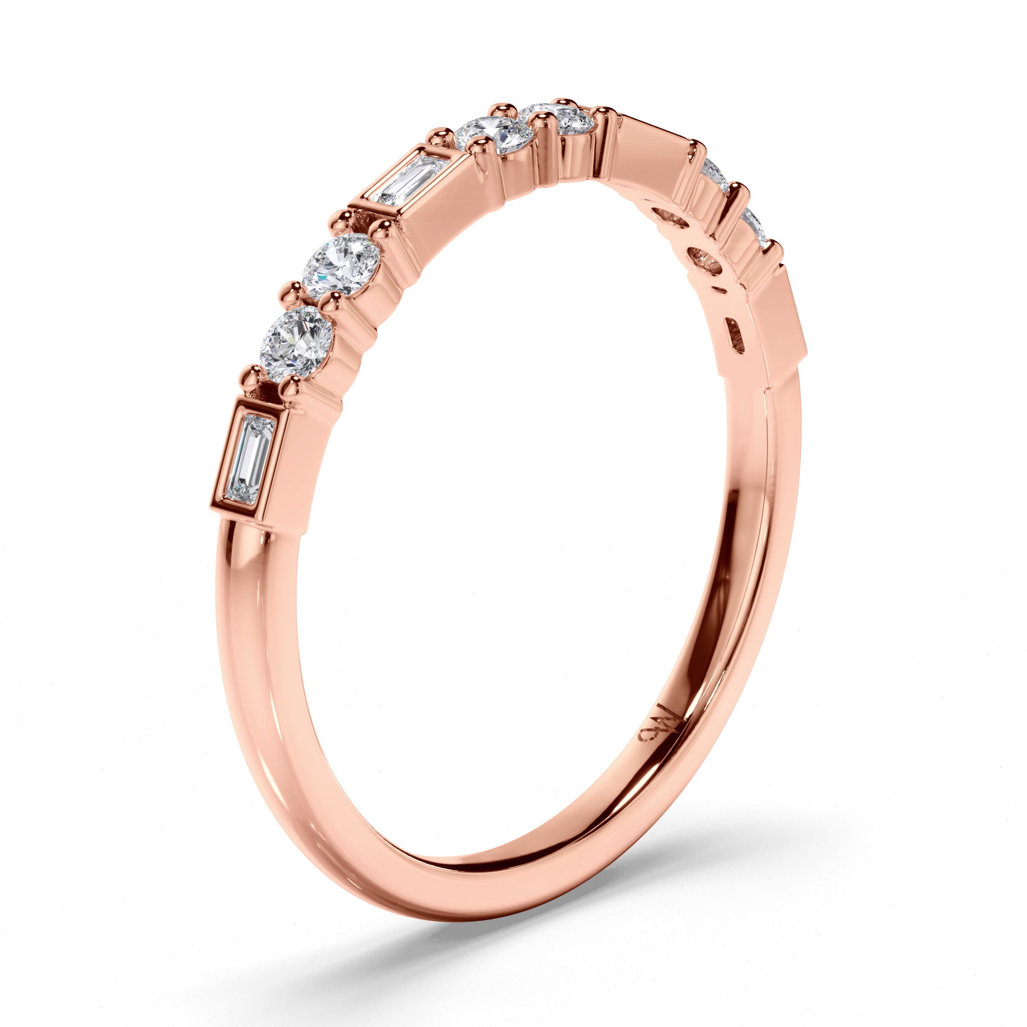 Baguette and Round Brilliant Cut Diamond Wedding Ring