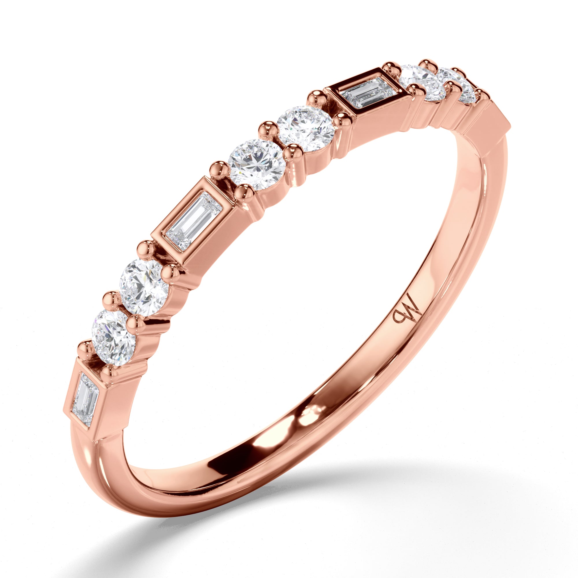 Baguette and Round Brilliant Cut Diamond Wedding Ring