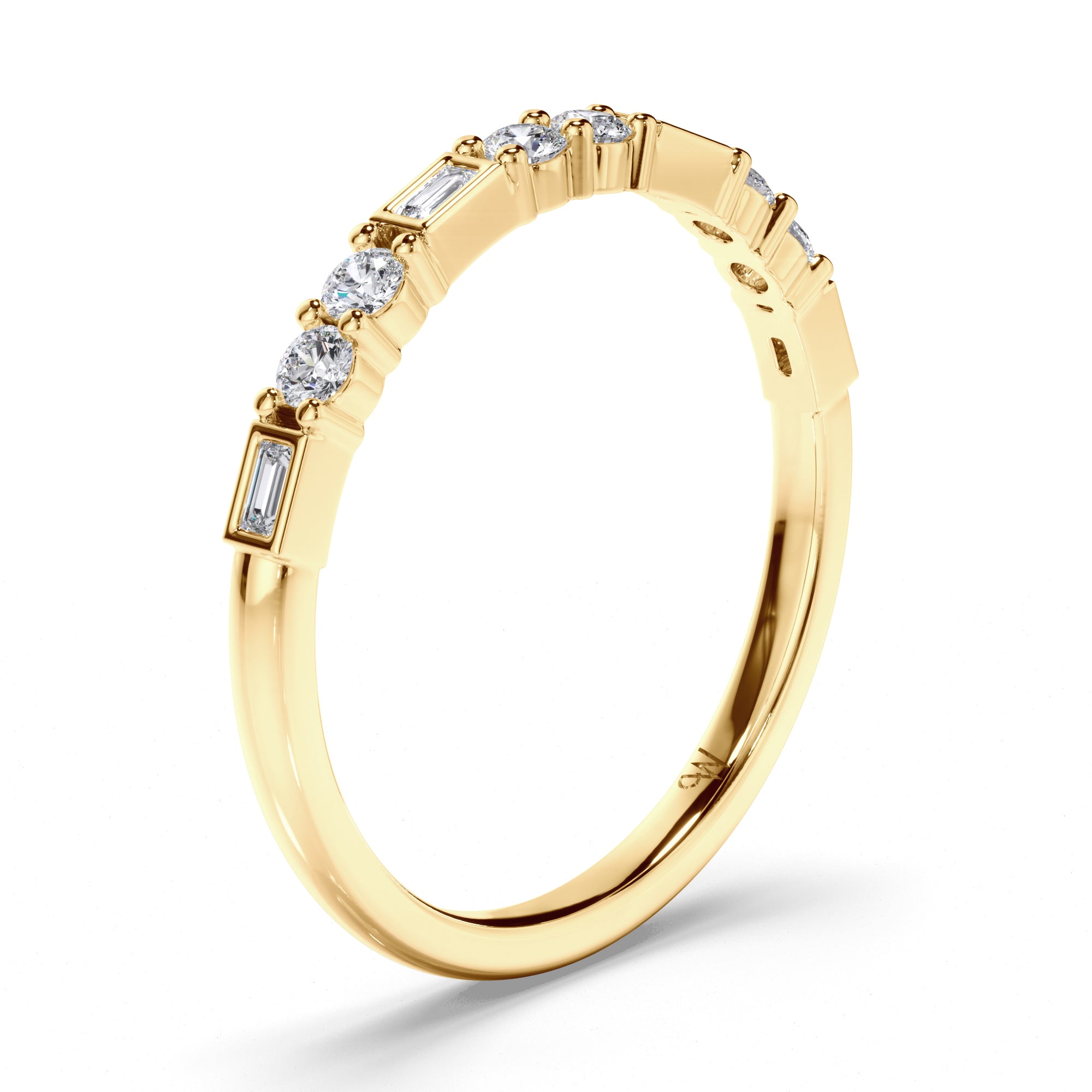 Baguette and Round Brilliant Cut Diamond Wedding Ring