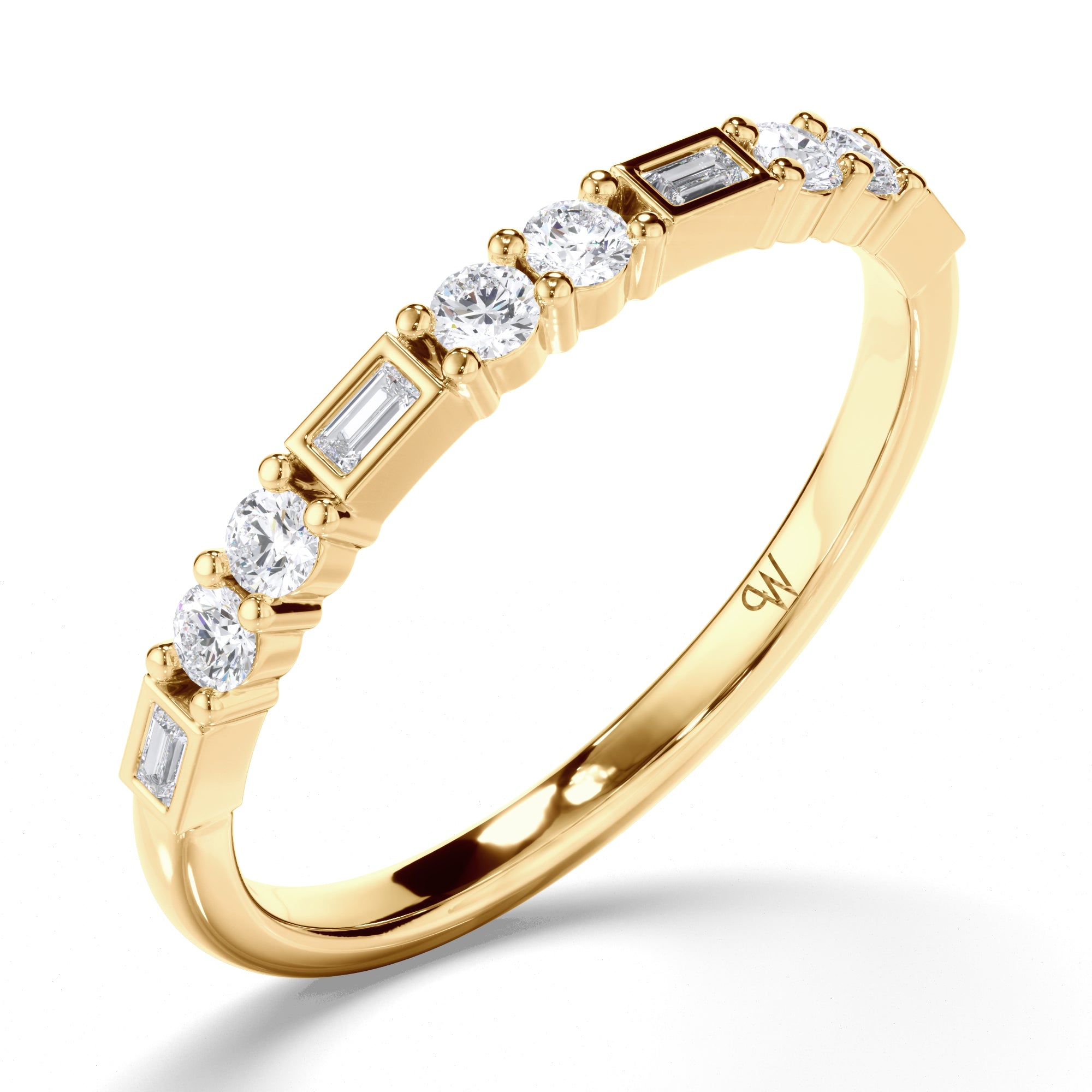 Baguette and Round Brilliant Cut Diamond Wedding Ring