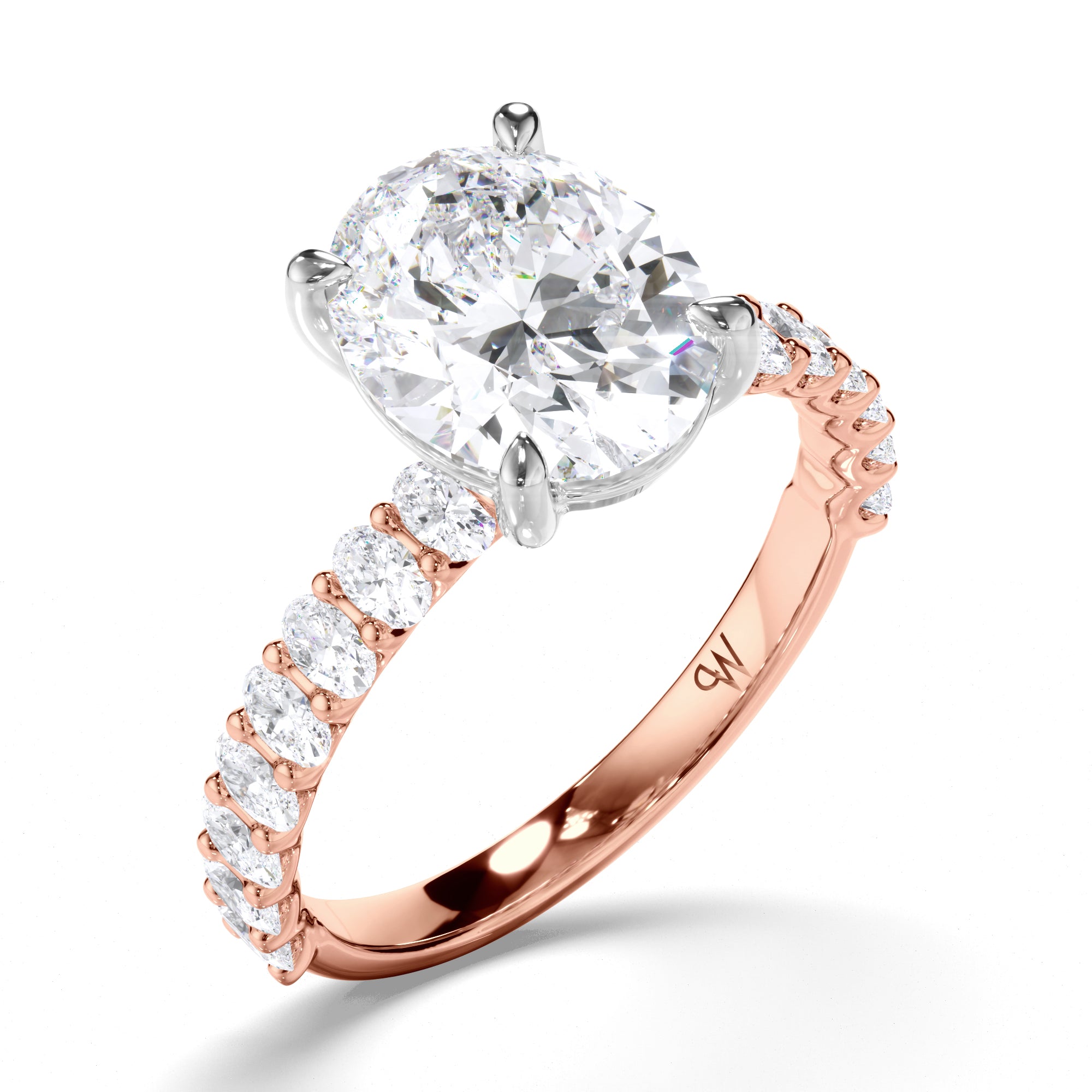 Oval Diamond Engagement Ring with Oval Diamond Band