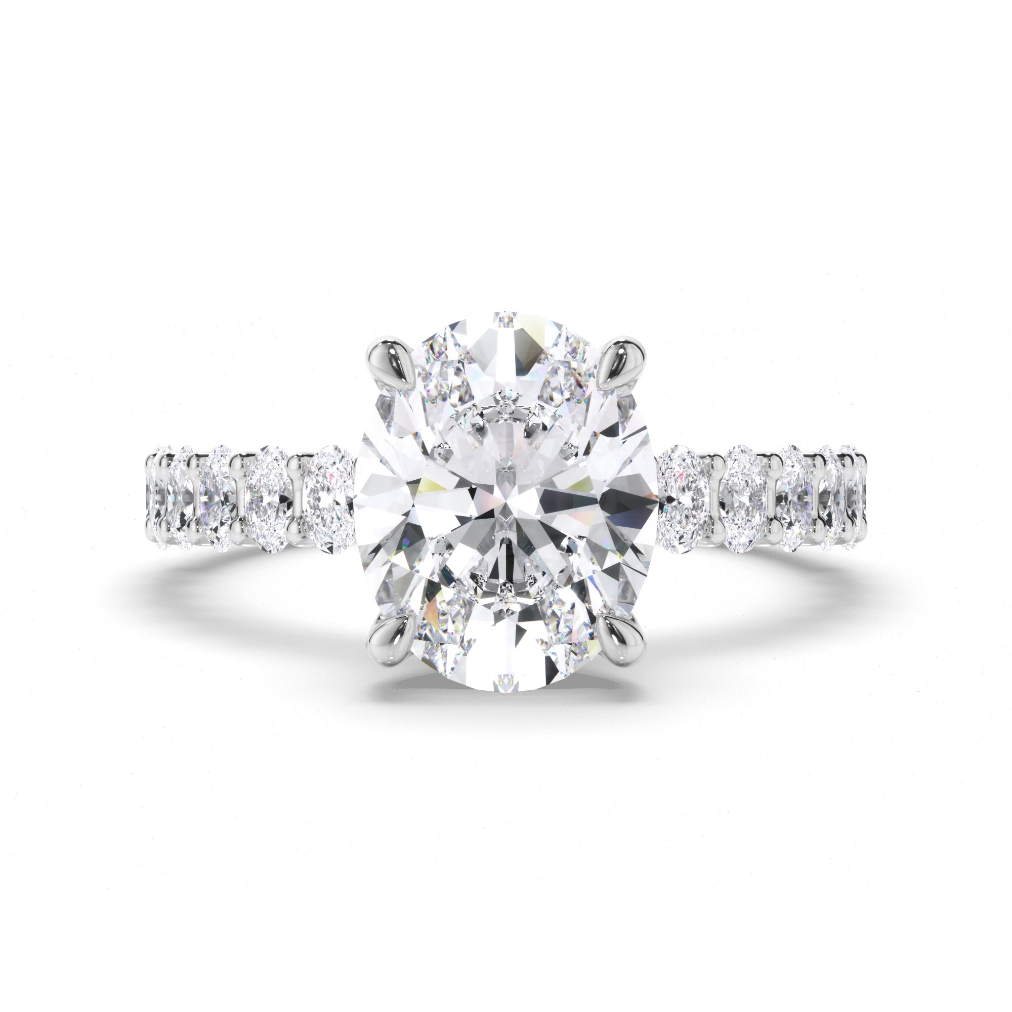 Oval Diamond Engagement Ring with Oval Diamond Band