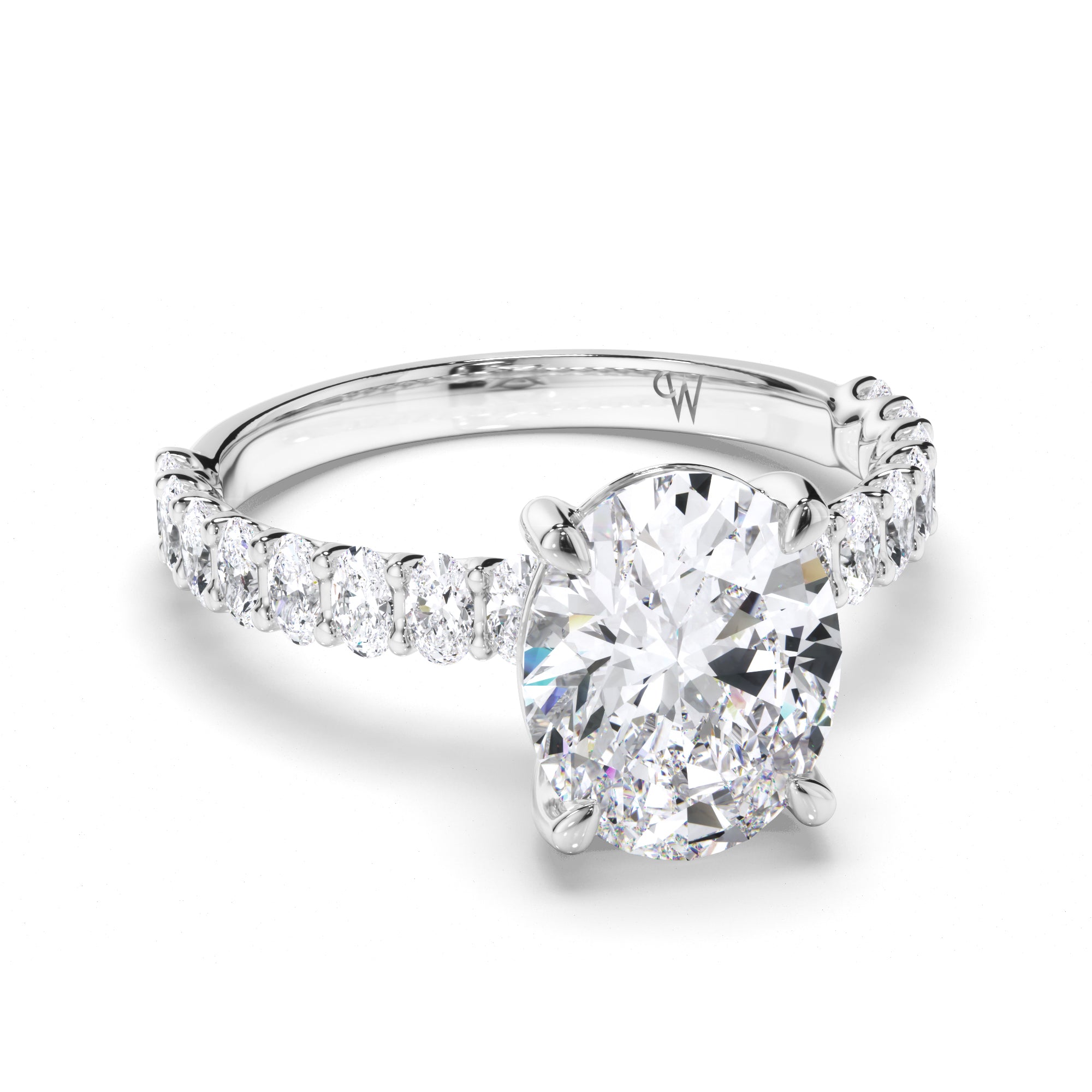 Oval Diamond Engagement Ring with Oval Diamond Band