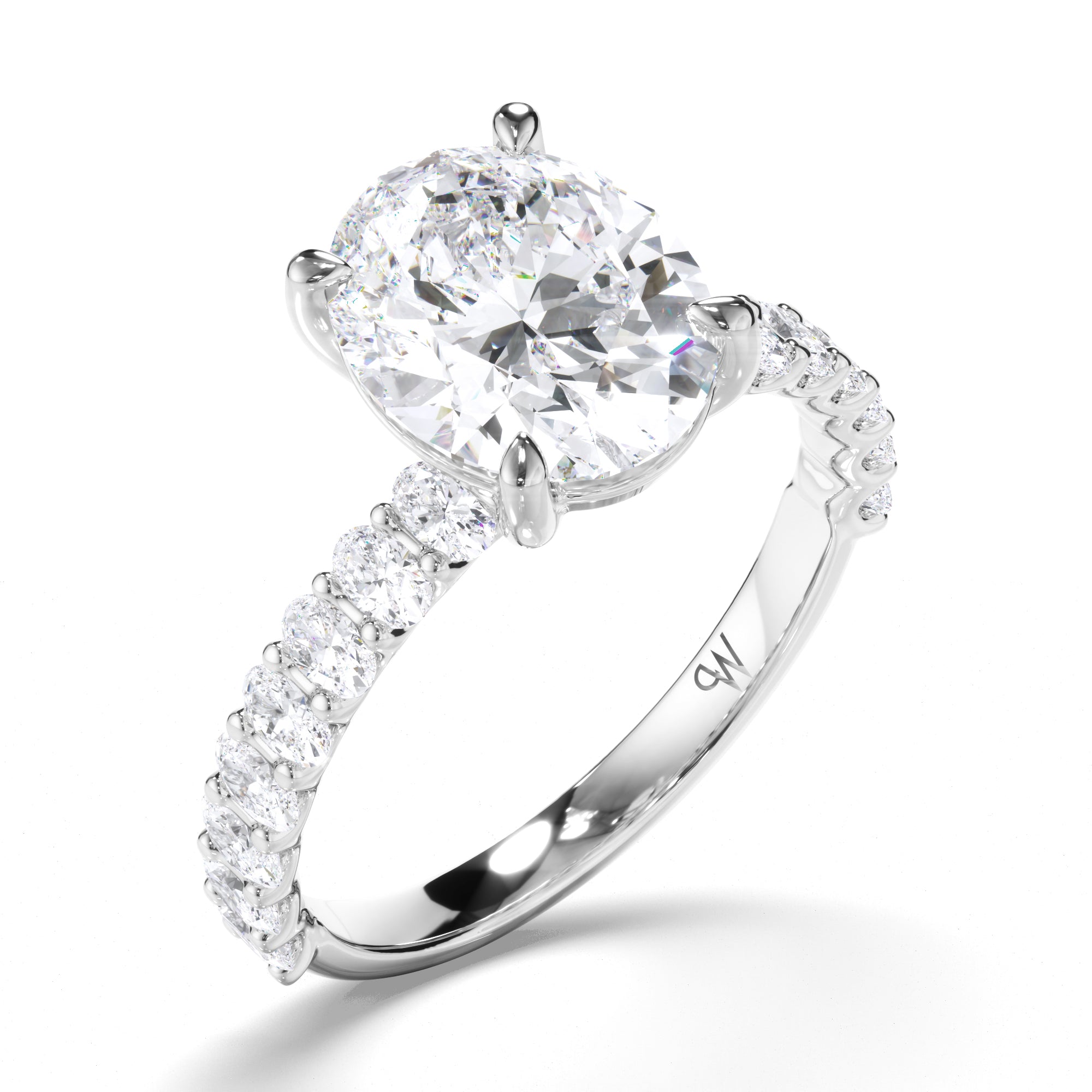 Oval Diamond Engagement Ring with Oval Diamond Band