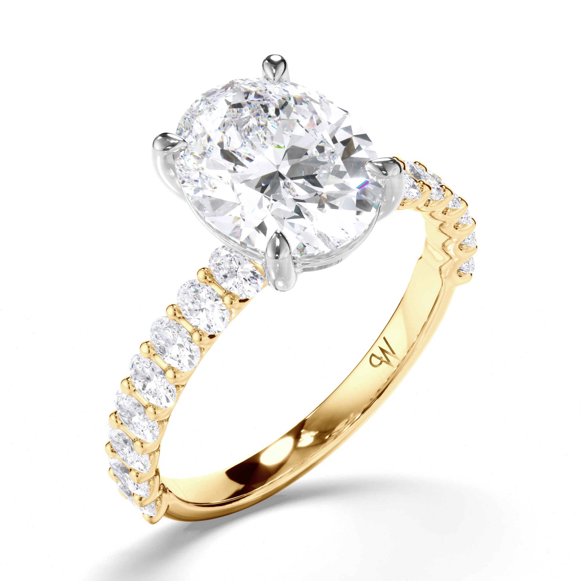 Oval Diamond Engagement Ring with Oval Diamond Band