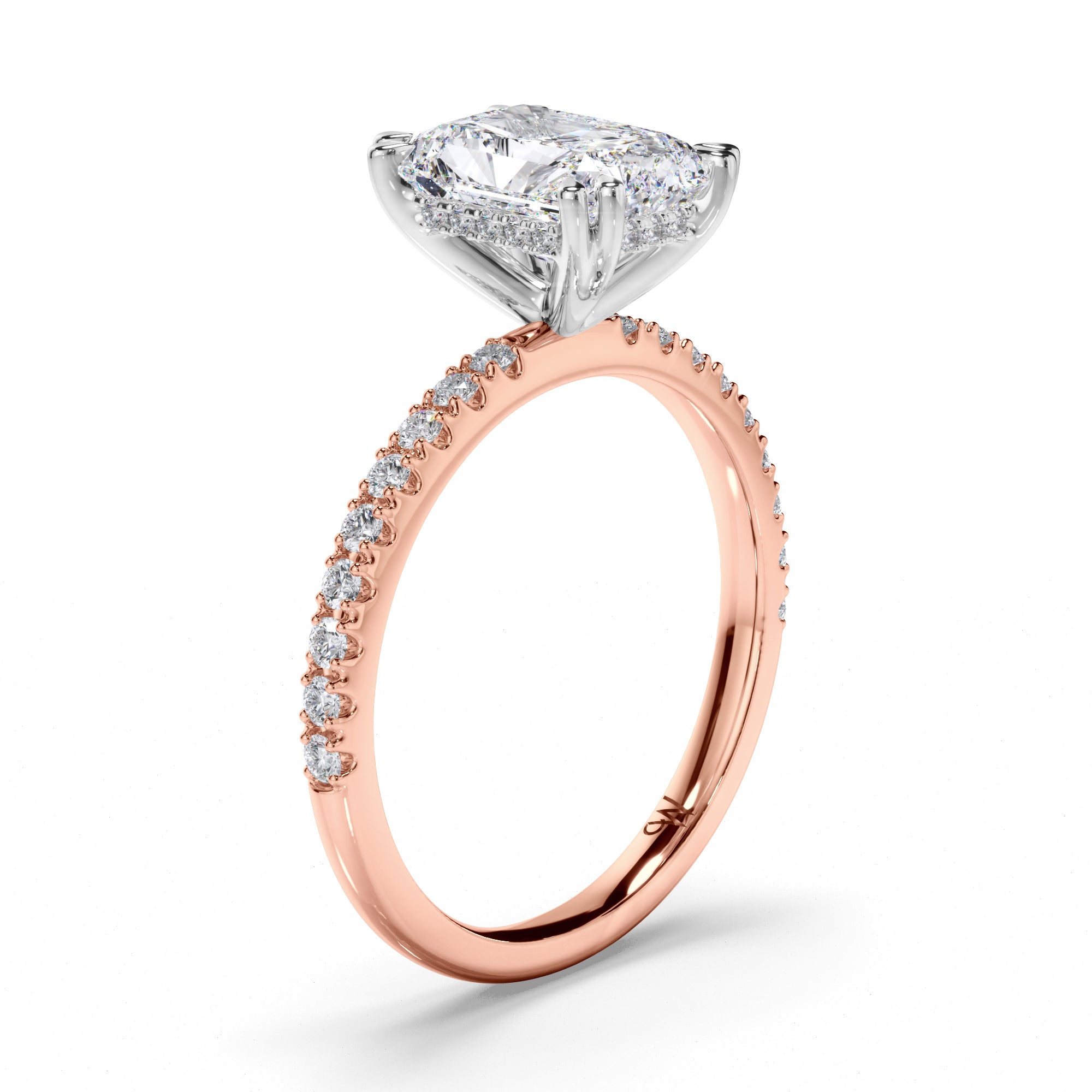 Radiant Diamond Engagement Ring with Hidden Halo and Cut Claw Band