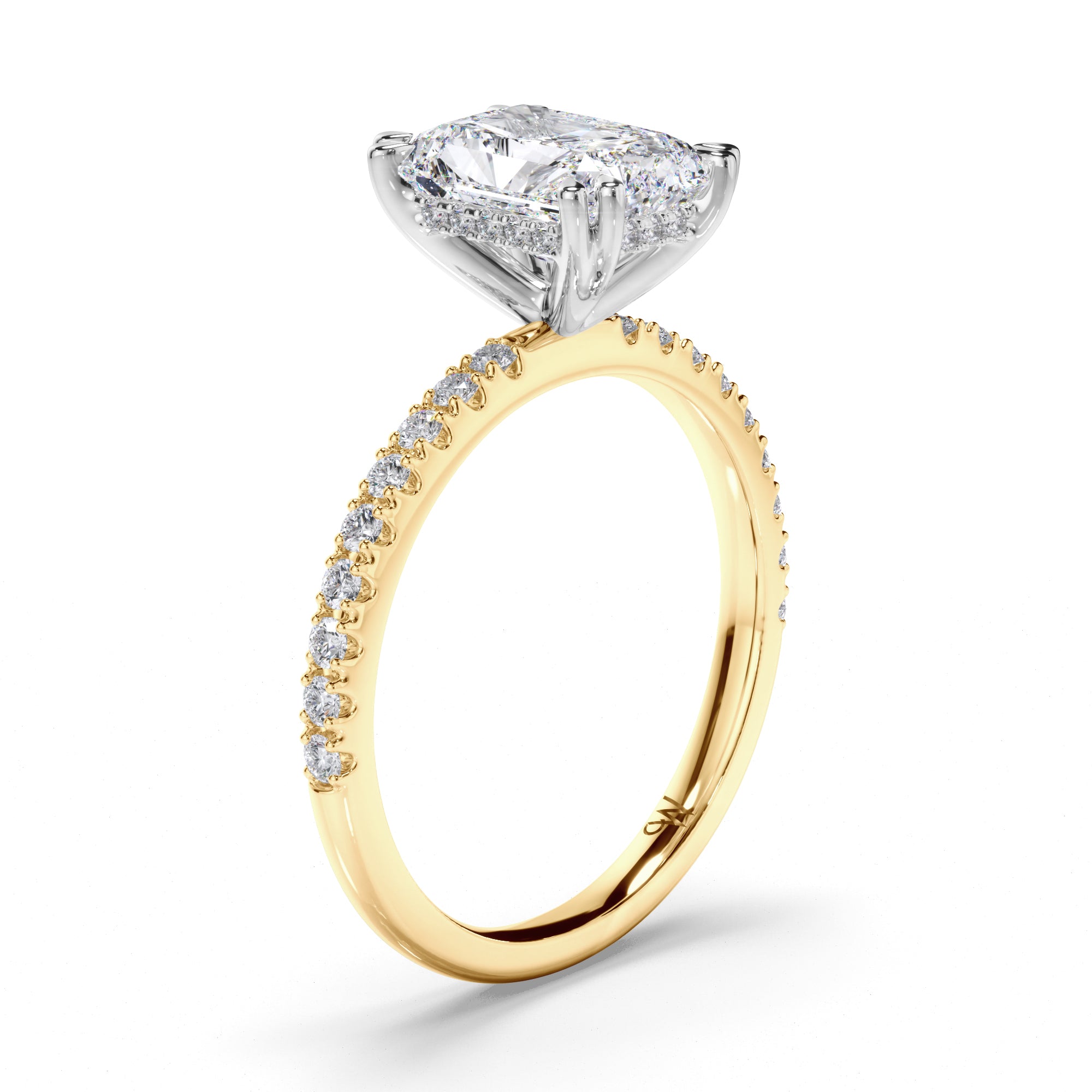 Radiant Diamond Engagement Ring with Hidden Halo and Cut Claw Band