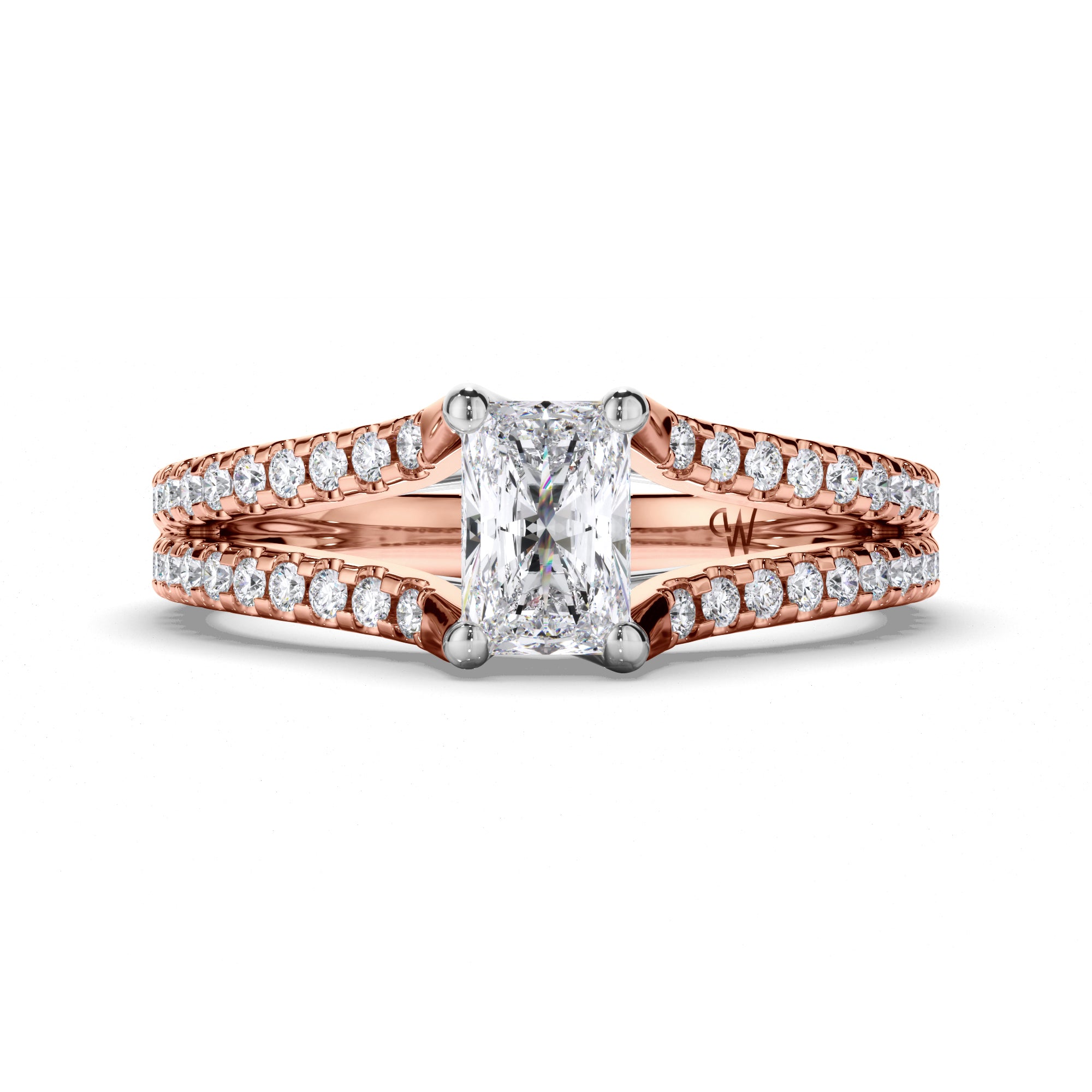 Radiant Diamond Engagement Ring with Split Diamond Band