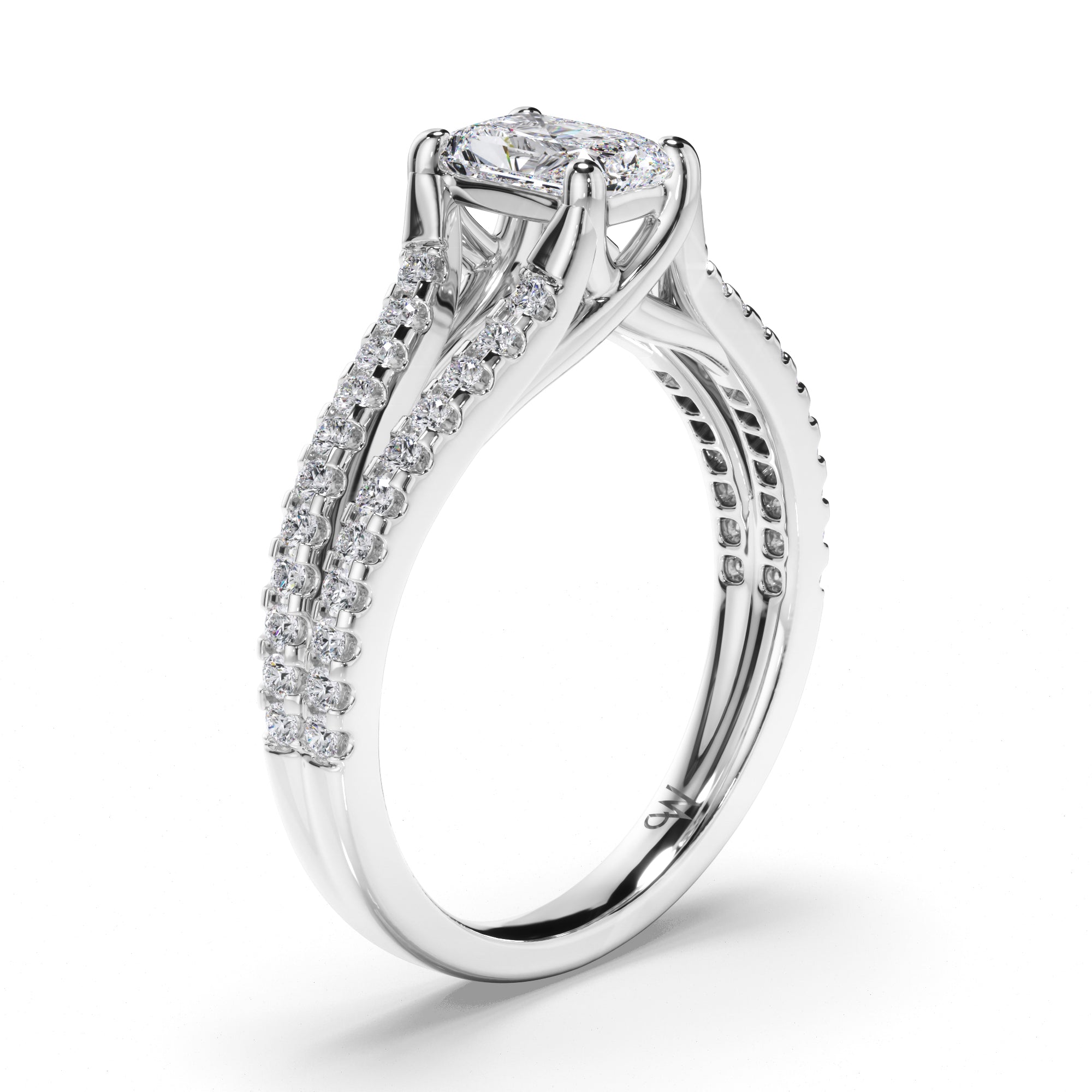 Radiant Diamond Engagement Ring with Split Diamond Band