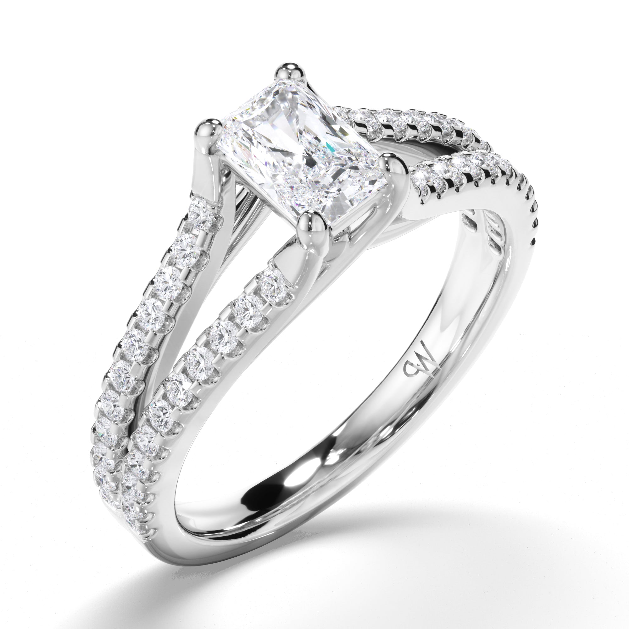 Radiant Diamond Engagement Ring with Split Diamond Band