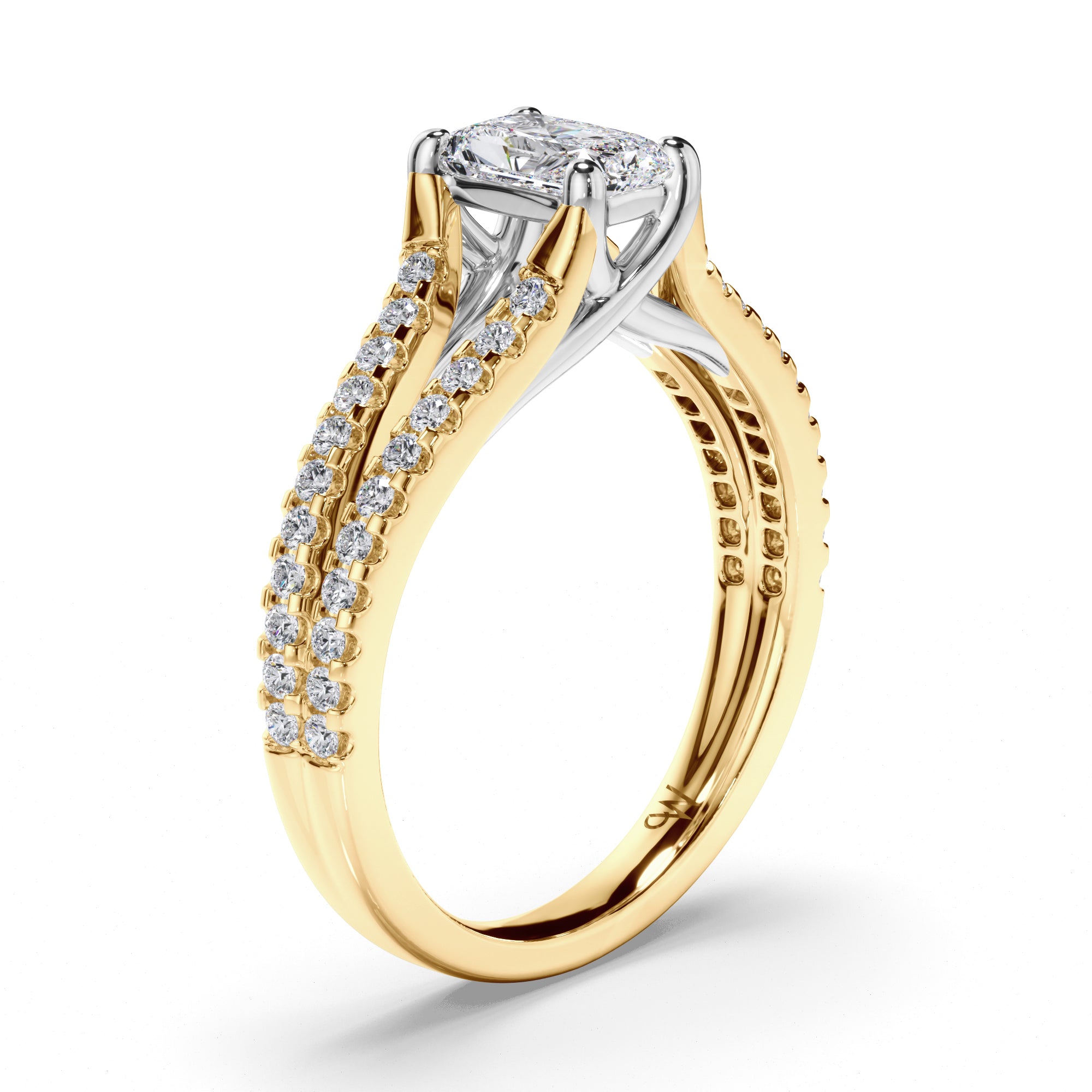Radiant Diamond Engagement Ring with Split Diamond Band